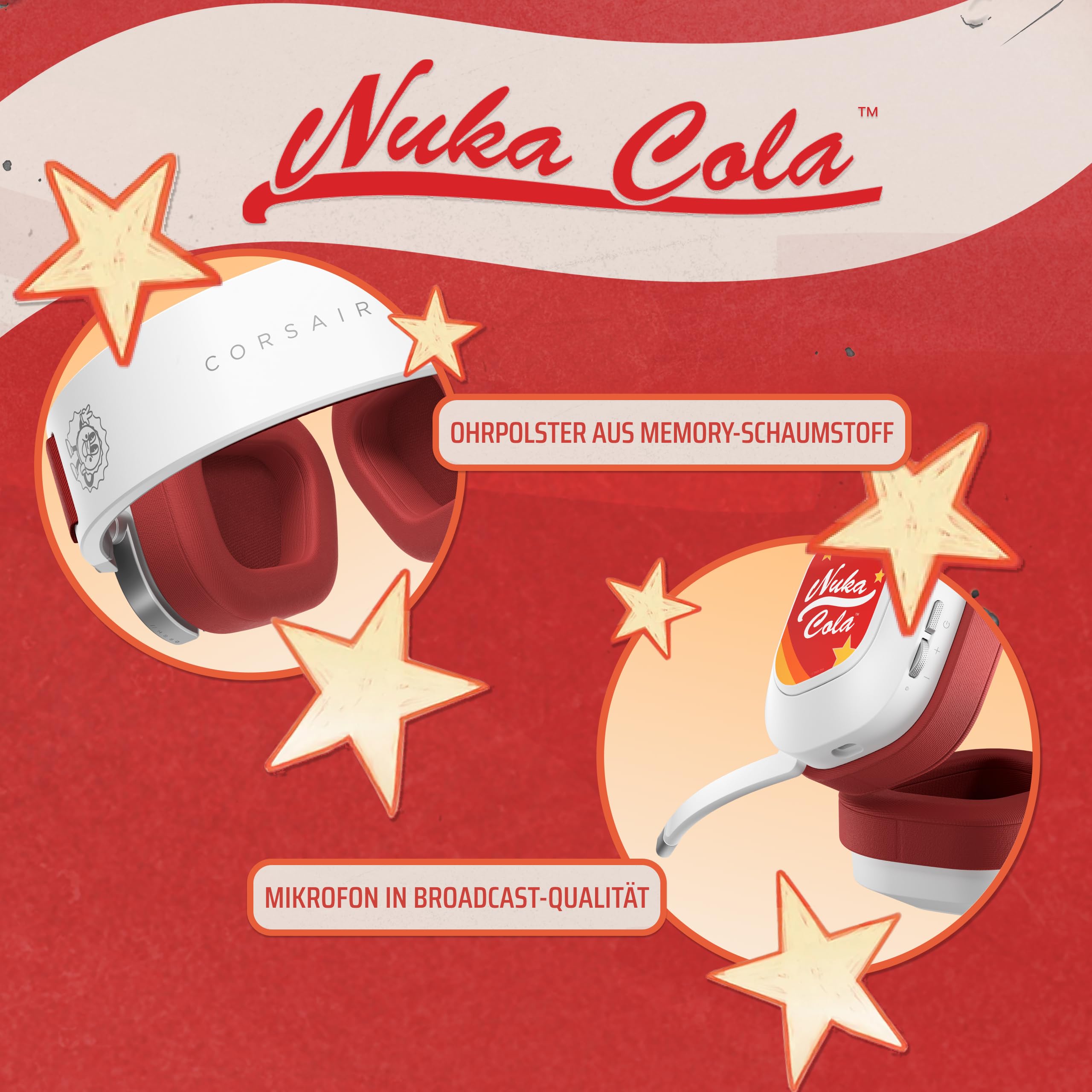 Corsair HS80 RGB Wireless Fallout Nuka-Cola Edition Gaming-Headset | Dolby Atmos, Leichtgewicht, Mikrofon in Broadcast-Qualität – PC, Mac, PS5, PS4