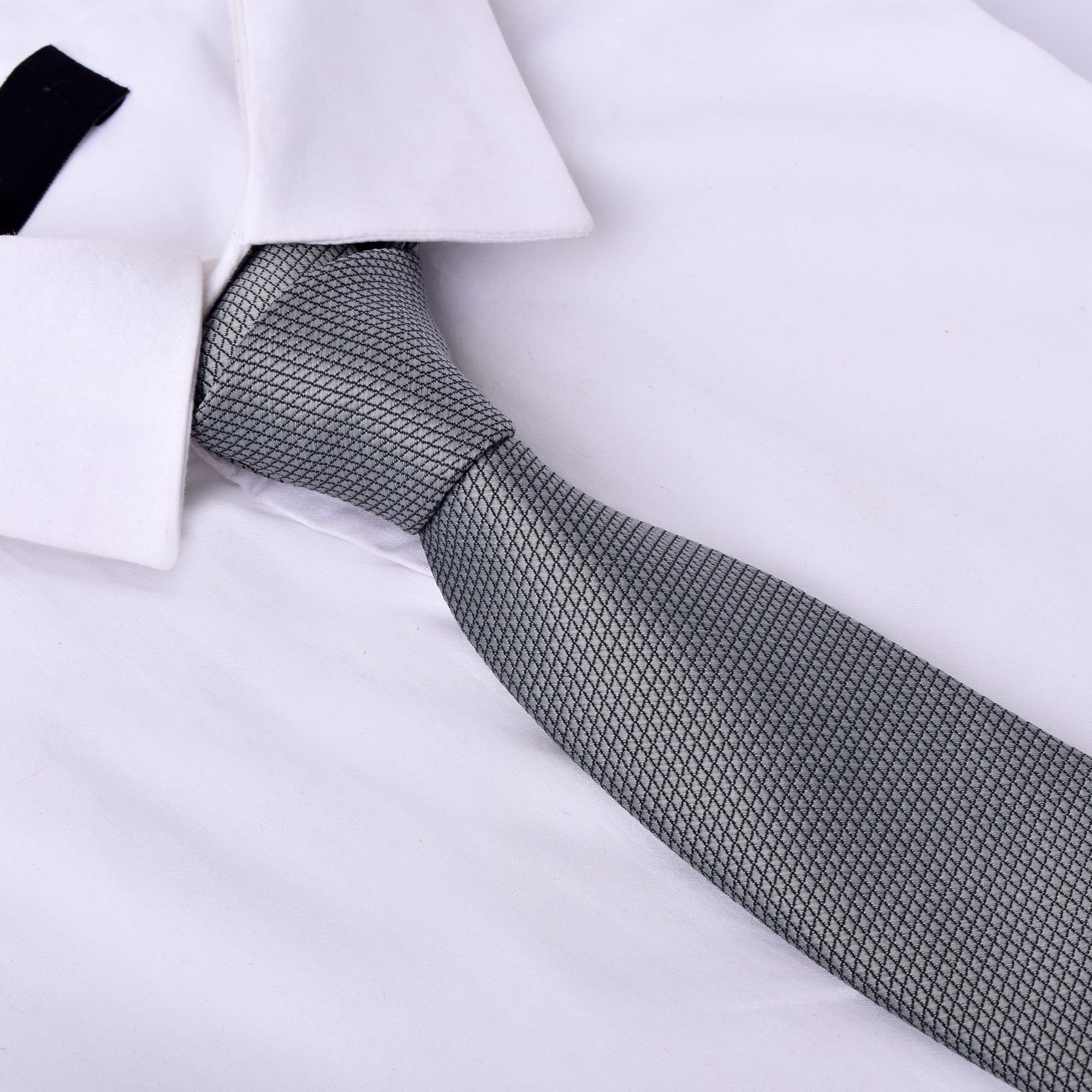 NEUROCLUB Men's Solid Micro Self Silk Necktie Formal/Casual Necktie For Men Grey Silver - Image 2 thumbnail