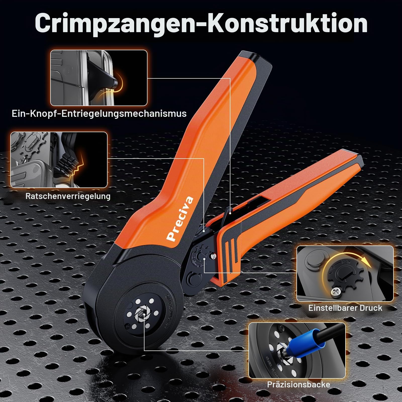 Preciva Crimpzange Aderendhülsen Set für große Hände, Aderendhülsenzange Set mit Aufbewahrungsbox, 1400 Stück Einzelschlaufenhülsen 0,08-16mm² für Heimwerker und Industrie