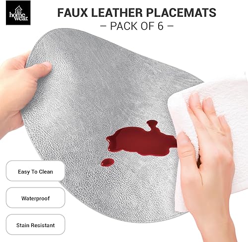 Miniatura 5 de Homewear Morgan - Mantel individual redondo de piel sintética de 15 pulgadas, resistente a las manchas y al calor, reversible, antideslizante,