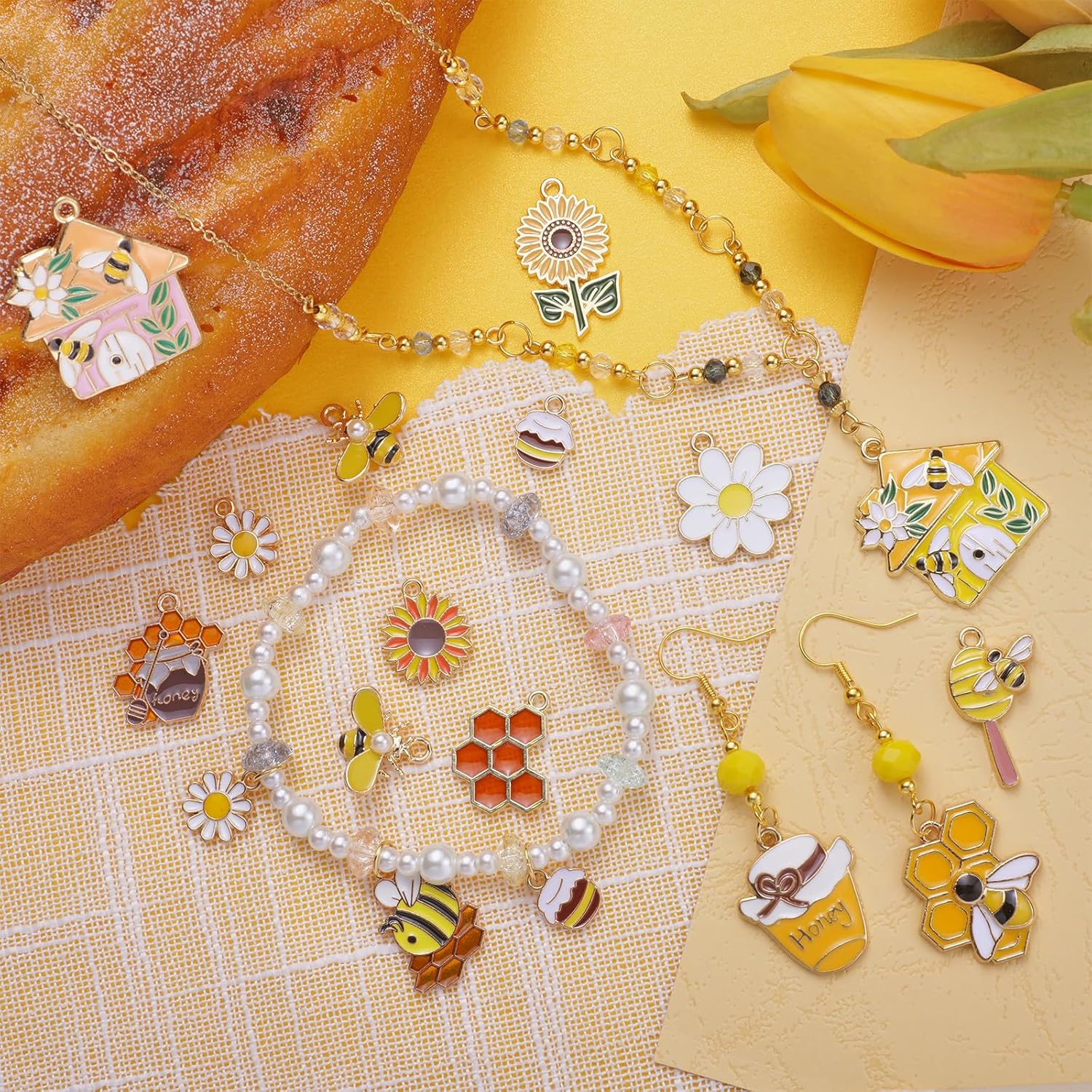 30Pcs 15Style Bee Charms for Jewelry Making Cute Animal Charms World Bee Day Alloy Enamel Pendants for Bracelet Necklace Earring Keychain DIY Supplies - Image 5