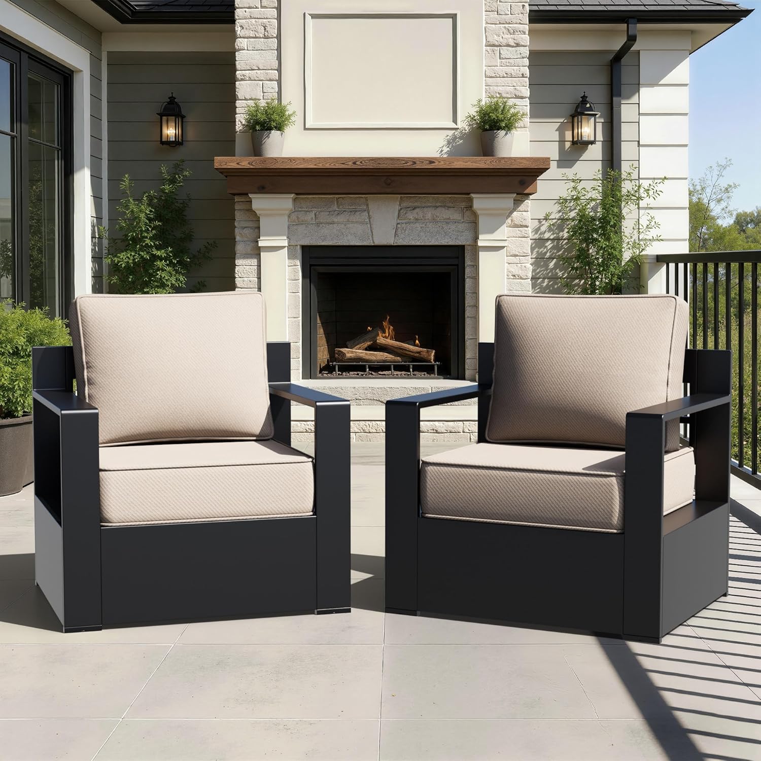 Outdoor Aluminum Furniture, Patio Chairs with 6" Thick Removable Cushions, All-Weather Metal Frame, Deep Setting for Garden, Poolside and Porch