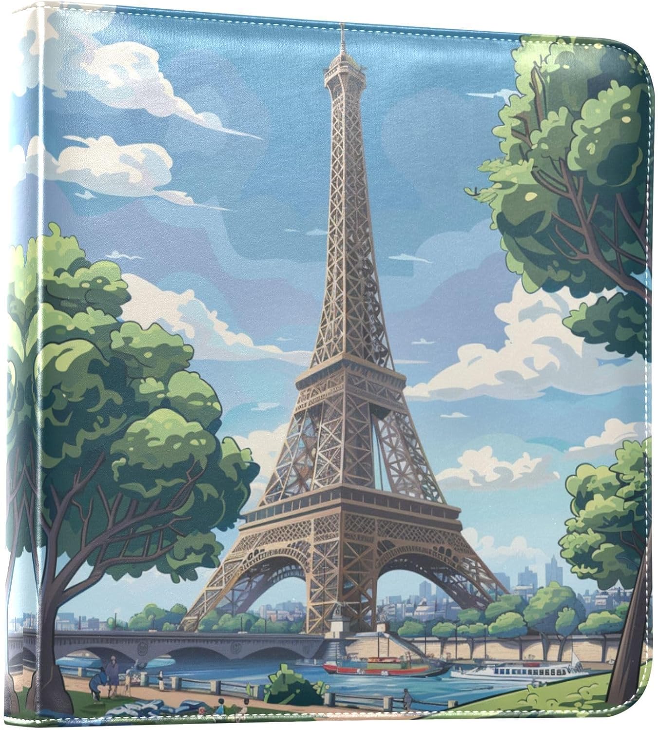 JIPONI Beautiful Eiffel Tower Large Photo Album, DIY Leather Cover Scrapbook Albums for 4x6 5x7 6x8 Pictures, Self Adhesive Memory Book for Wedding, Baby, Family