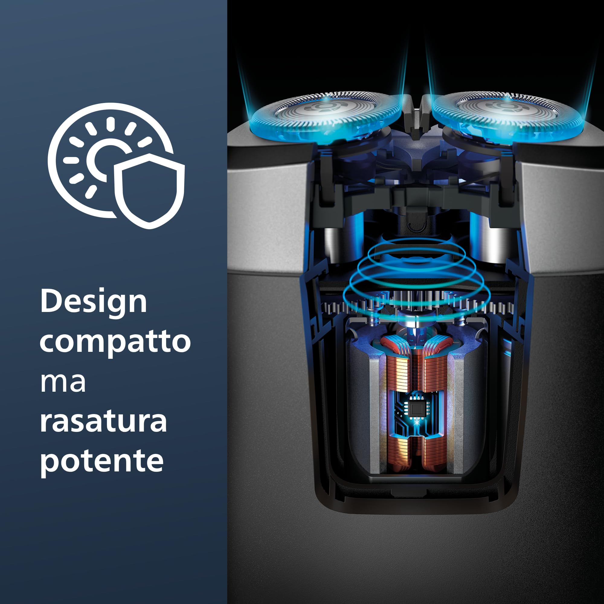 Philips Rasoio portatile, rasoio elettrico a secco e umido, sistema di lame ComfortCut, testine flottanti 3D, design compatto, batteria potente, modello PQ888/06