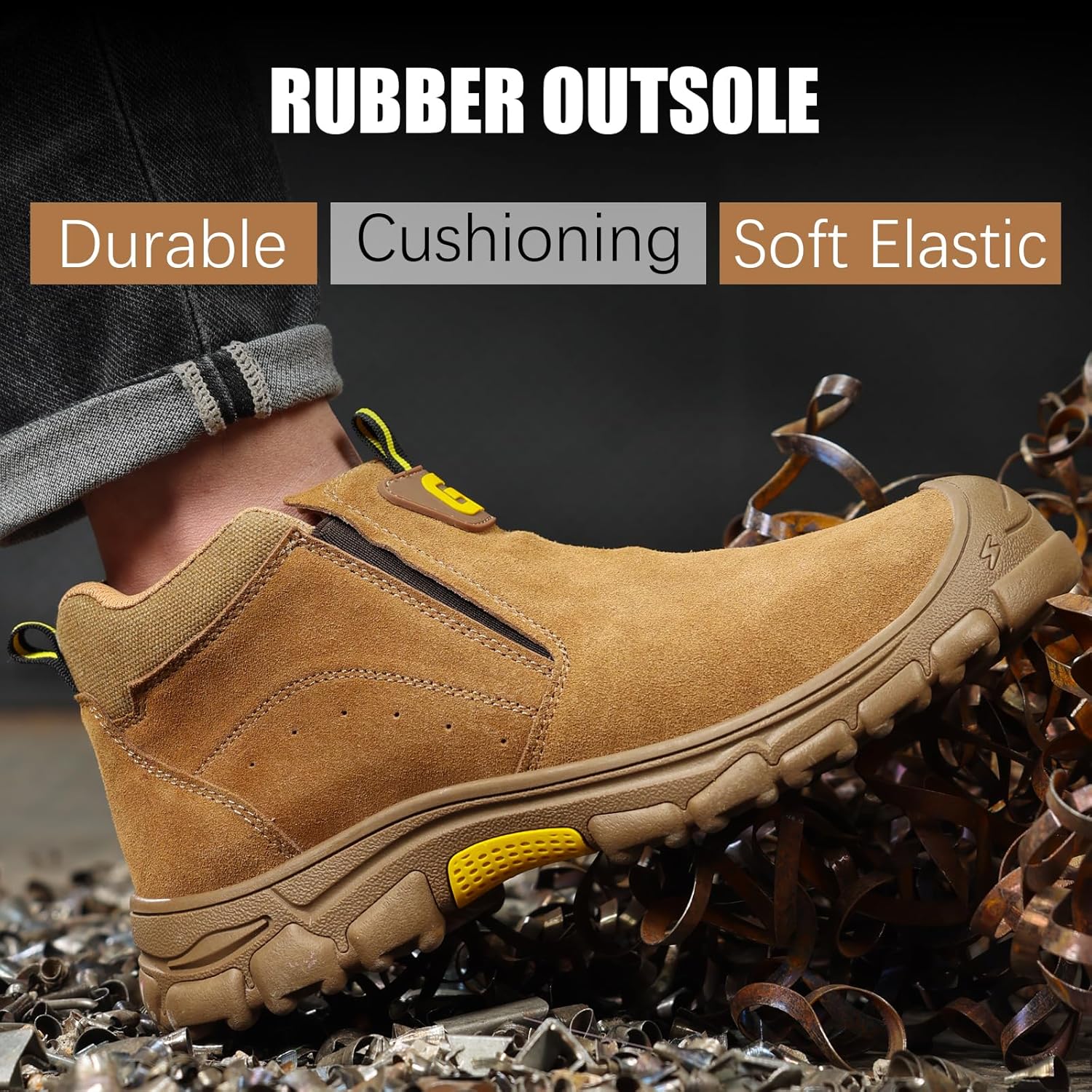 GLANOUDUN Welding Work Boots for Men Slip on Steel Toe Shoes for Men Indestructible Steel Toe Boots Welder Men's Working Shoes Fireproof Safety Footwear for Construction Men's Work & Safety Footwear - Image 6