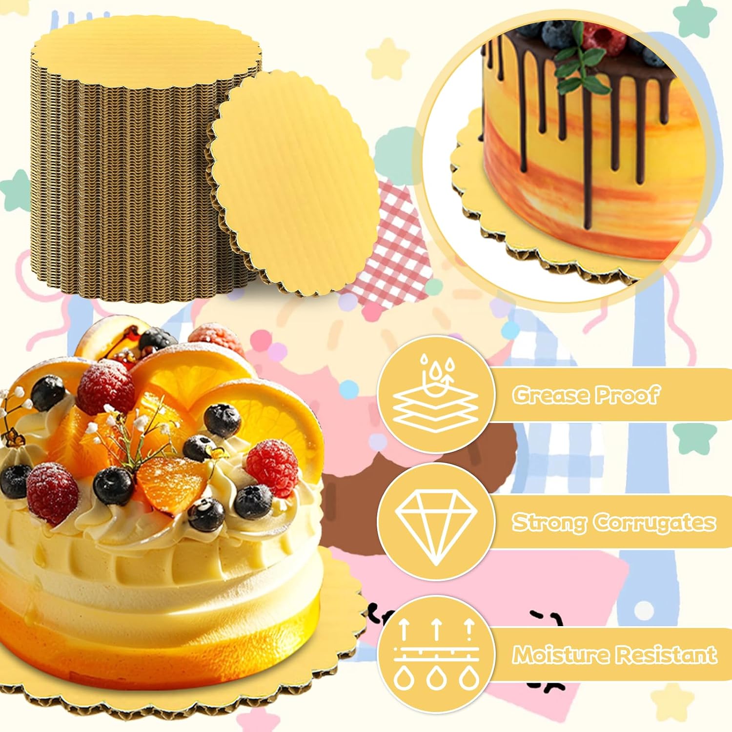 100 PCS 6 Inch Cake Board Gold Cake Cardboard Rounds 6 Inch Gold Cake Circle Greaseproof Mini Golden Cake Boards 6 In Cake Base Boards for DIY, Baking, Birthday Party