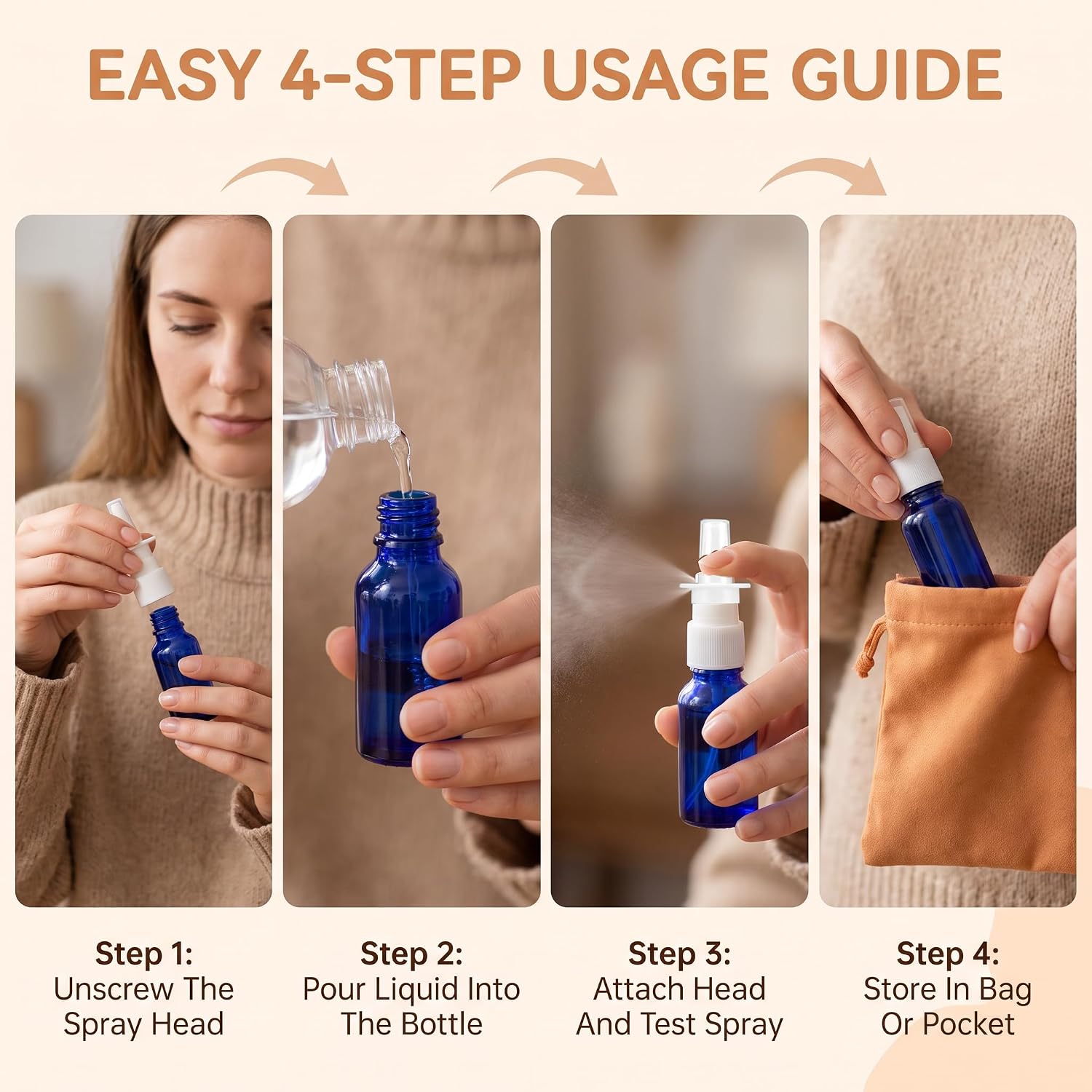 6PCS 0.17oz Blue Glass Nasal Spray Bottles with Colorful Labels