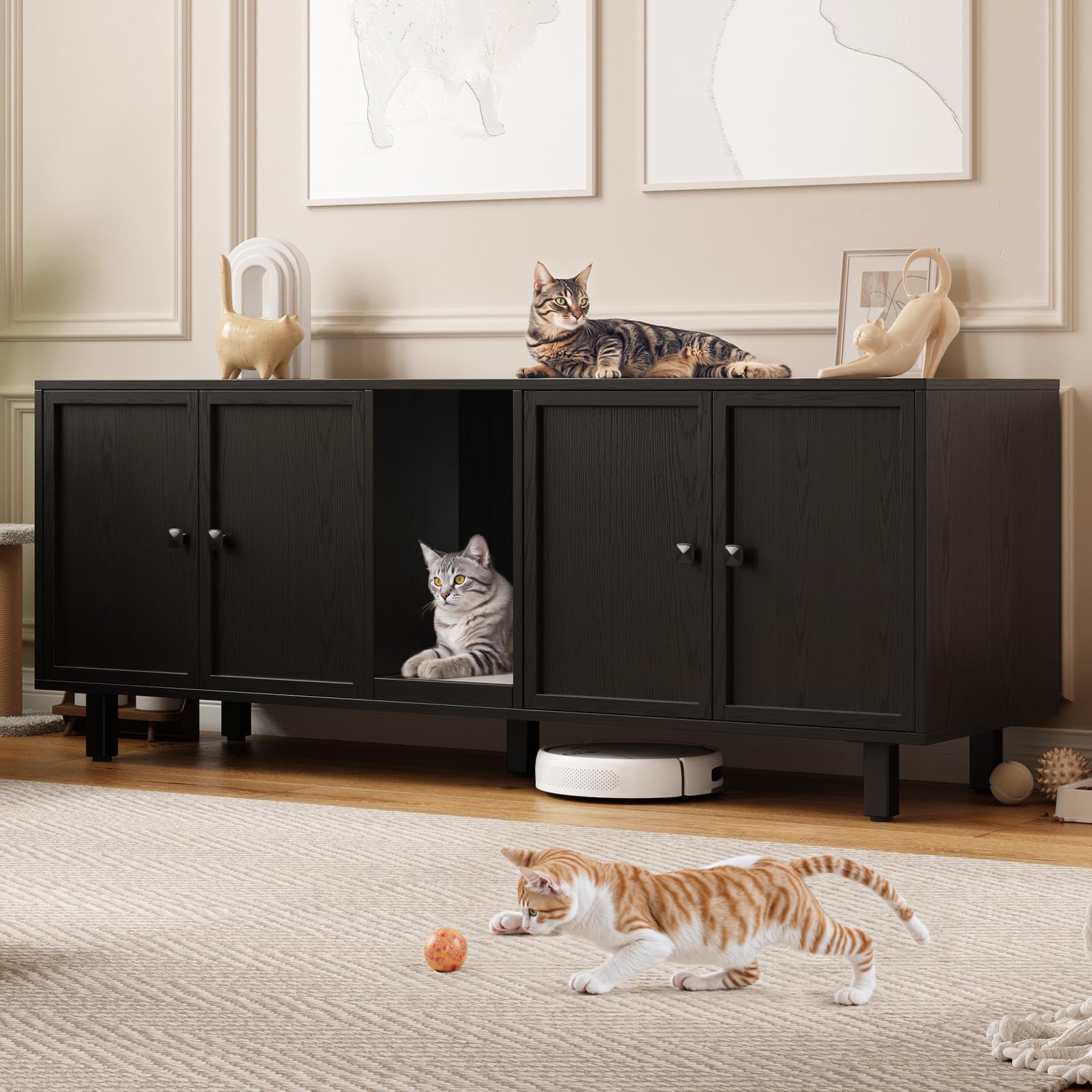 ONBRILL 63 Inches Cat Litter Box Enclosure for 2 Cats, Black