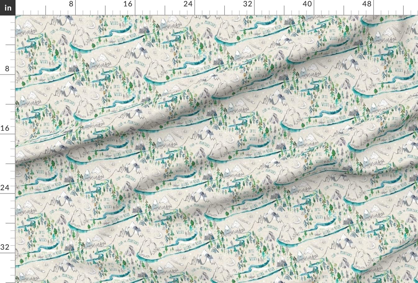 Spoonflower Fabric - Cream Mountain Map Moon River Camping Woodland Boy Printed on Upholstery Velvet Fabric Fat Quarter - Upholstery Home Decor Bottomweight Apparel