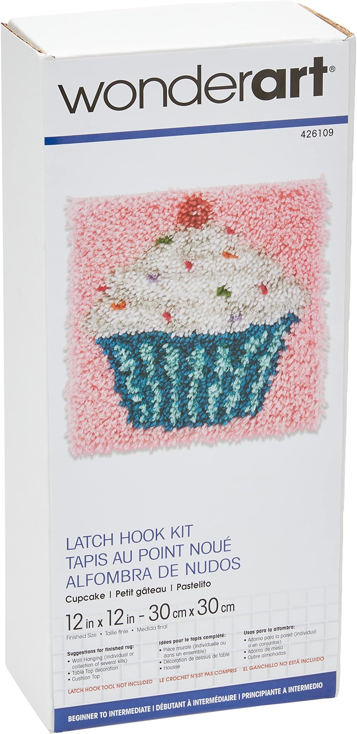 Spinrite Acrylic Blend Wonderart Latch Hook Kit 12-inch x 12-inch, Cupcake