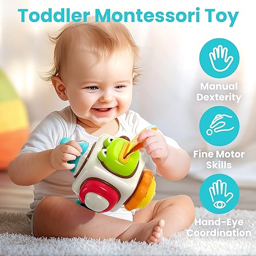 Vista 2 de iPlay, iLearn Cubo de Actividades 6 en 1 para Bebé, Juguete Sensorial Montessori para Niños Pequeños de 1-3 Años, Viaje en Asiento de Auto/Avión