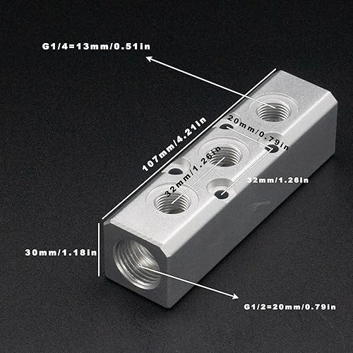 Miniatura 2 de Colector neumático 3 vías 5 puertos aleación de aluminio industrial compresor de aire distribución de aire con puerto de suministro G12 y puerto de