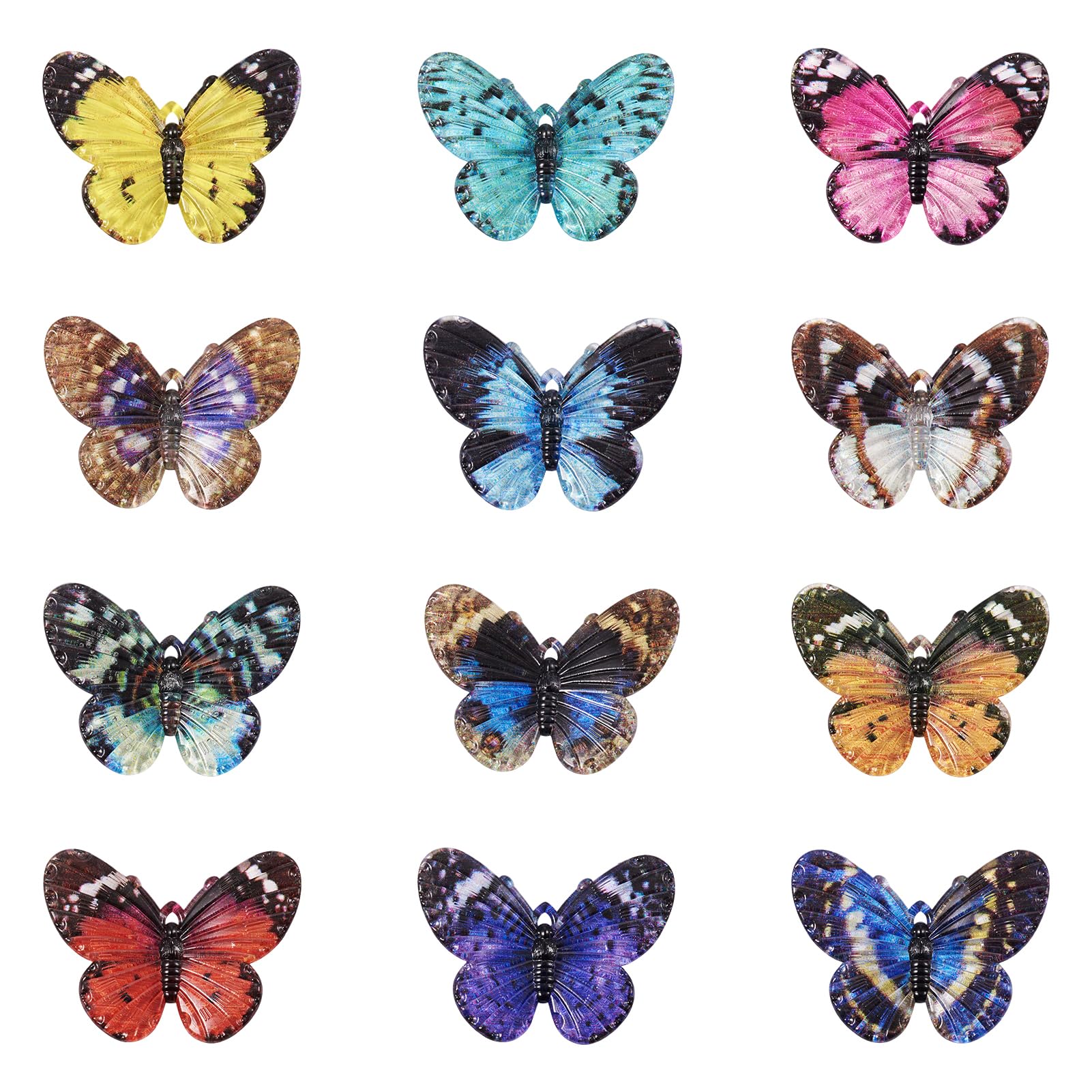 Spritewelry 24Pcs Acrylic Butterfly Charms Colorful Butterfly Pendants for DIY Crafts Keychain Earring Necklace Jewelry Making