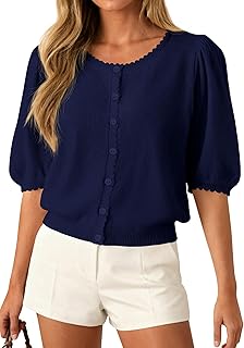 Puff Short Sleeve Cardigans for Women Lightweight 2026 Summer Shirts Button Up Knit Sweater Tops Spring Clothes