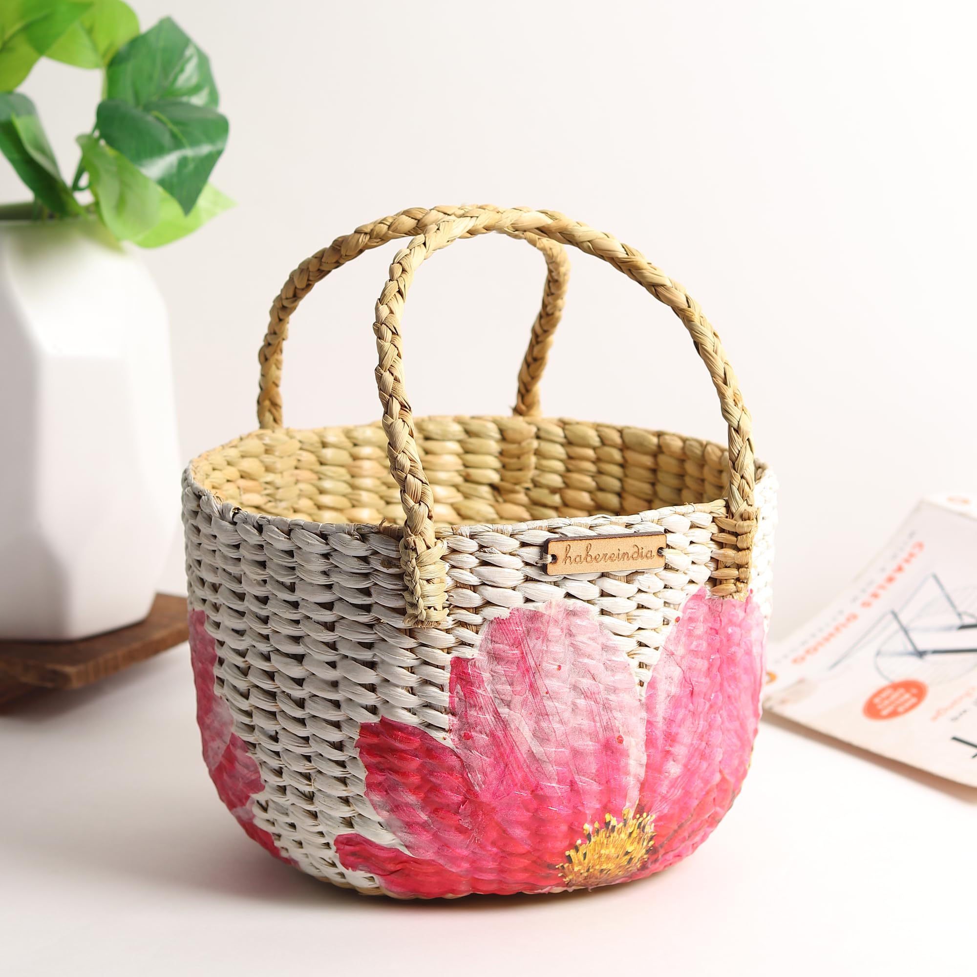 Habere India-All the Cultures Fabricating India Handmade Gift Hamper Baskets | Cane Round Hamper Basket | Fruit Baskets | Bamboo Organiser | Baby Basket for Clothes (Design 17)