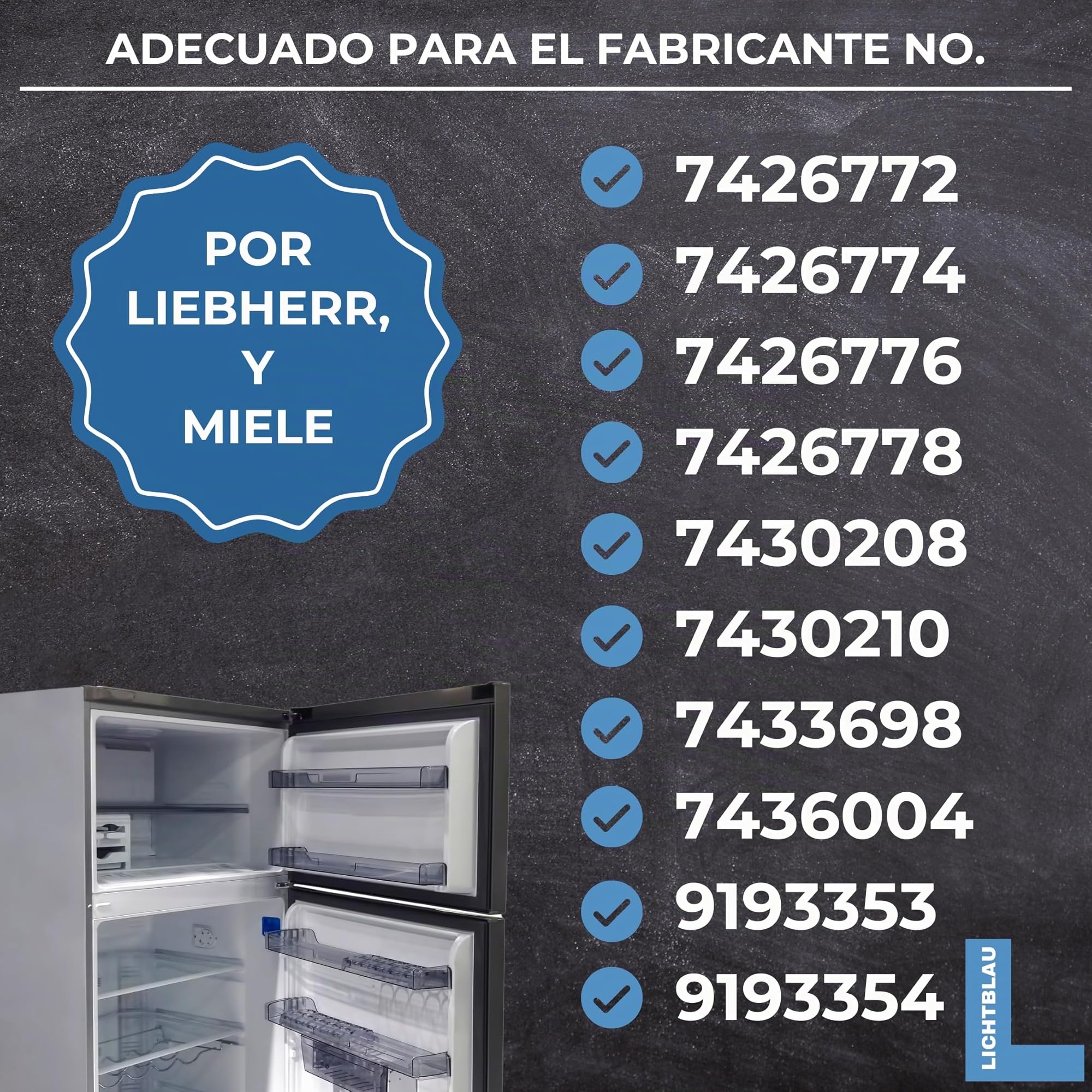 Lichtblau Juego de paneles laterales portabotellas 38 mm derecho 7433698 + izquierdo 7436004 I Liebherr recambios frigoríficos para accesorios portabotellas 7426772 7426774 7426776 7426778