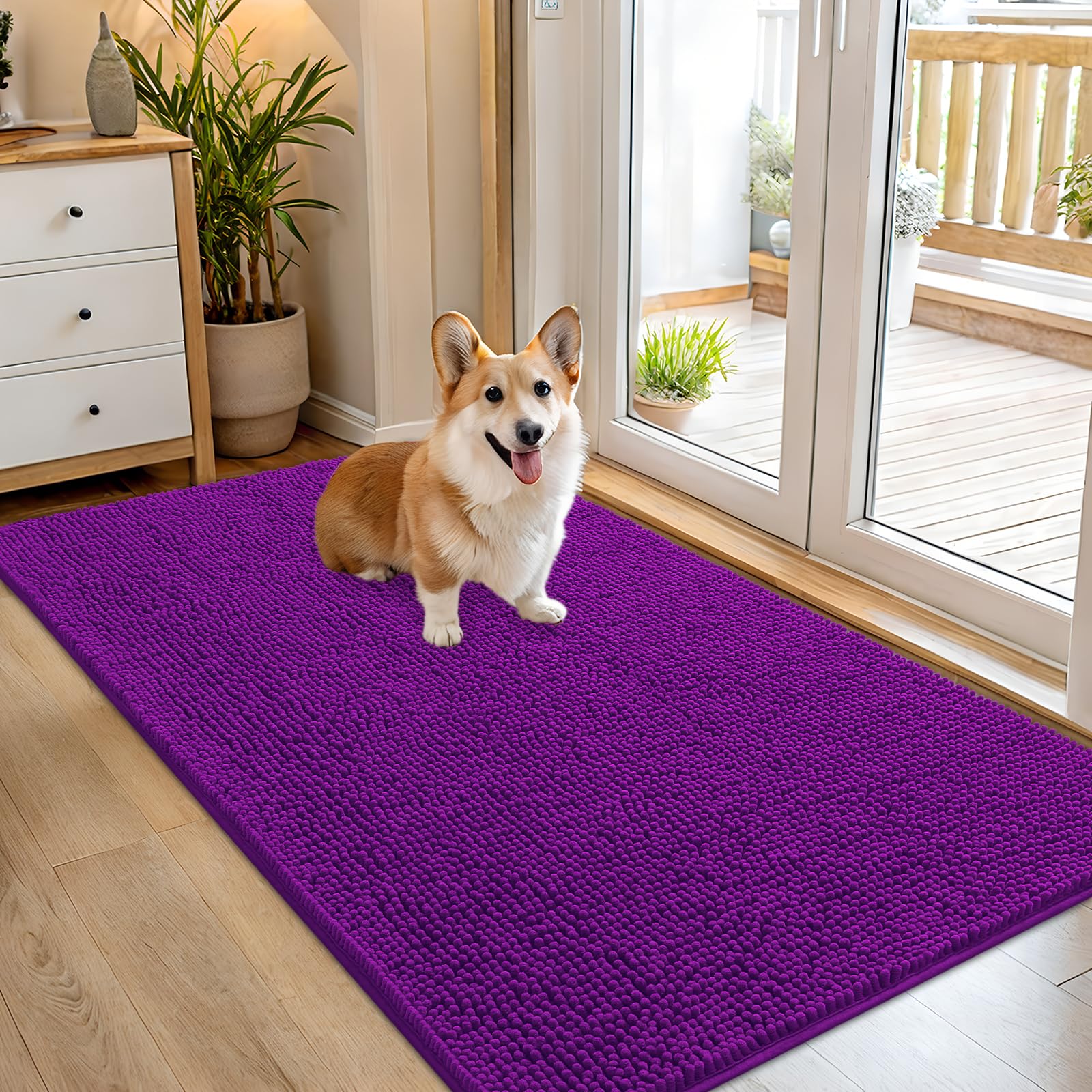OLANLY Dog Door Mat for Muddy Paws 54x32, Super Absorbent Chenille Mud Mat