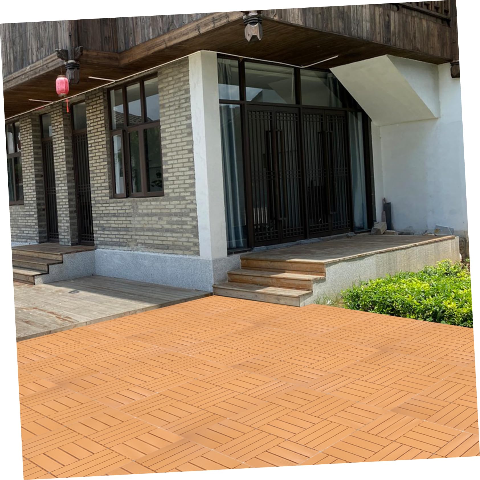 Baldosas de Plástico Entrelazadas Imitación Madera 11 Piezas | Pp Marrón, Resistente al Desgaste, Instalación Fácil, para Jardín y Camino