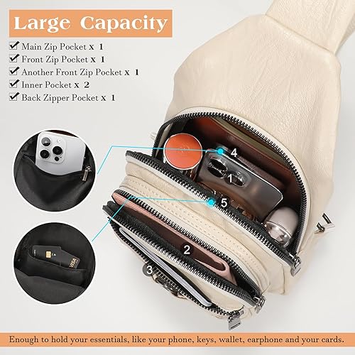 Miniatura 4 de SUOSDEY Sling Bag Crossbody Backpack PU Leather Unisex Shoulder Bag Chest Bag With Adjustable Strap for Travel Cycling Hiking