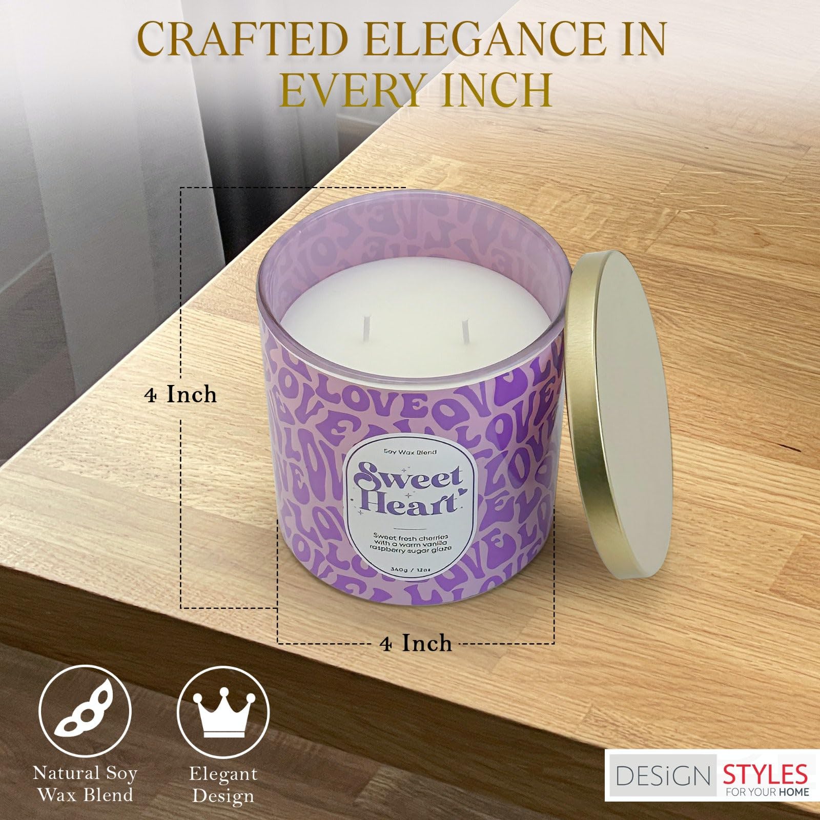 Sweet Heart Soy Wax Candles for Home Scented - Valentine Candles Fragrance Candle Cherries with Vanilla Raspberry Sugar Glaze - Non Toxic Valentines Soy Candles for Women & Men (12 oz)