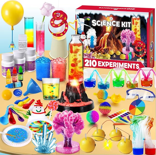 UNGLINGA 210 Kit de science d'expériences pour les enfants Garçons Filles Jouets Cadeaux Idée, Volcan, Cristal, Magic, Projet scientifique S.T.E.M, Anniversaire