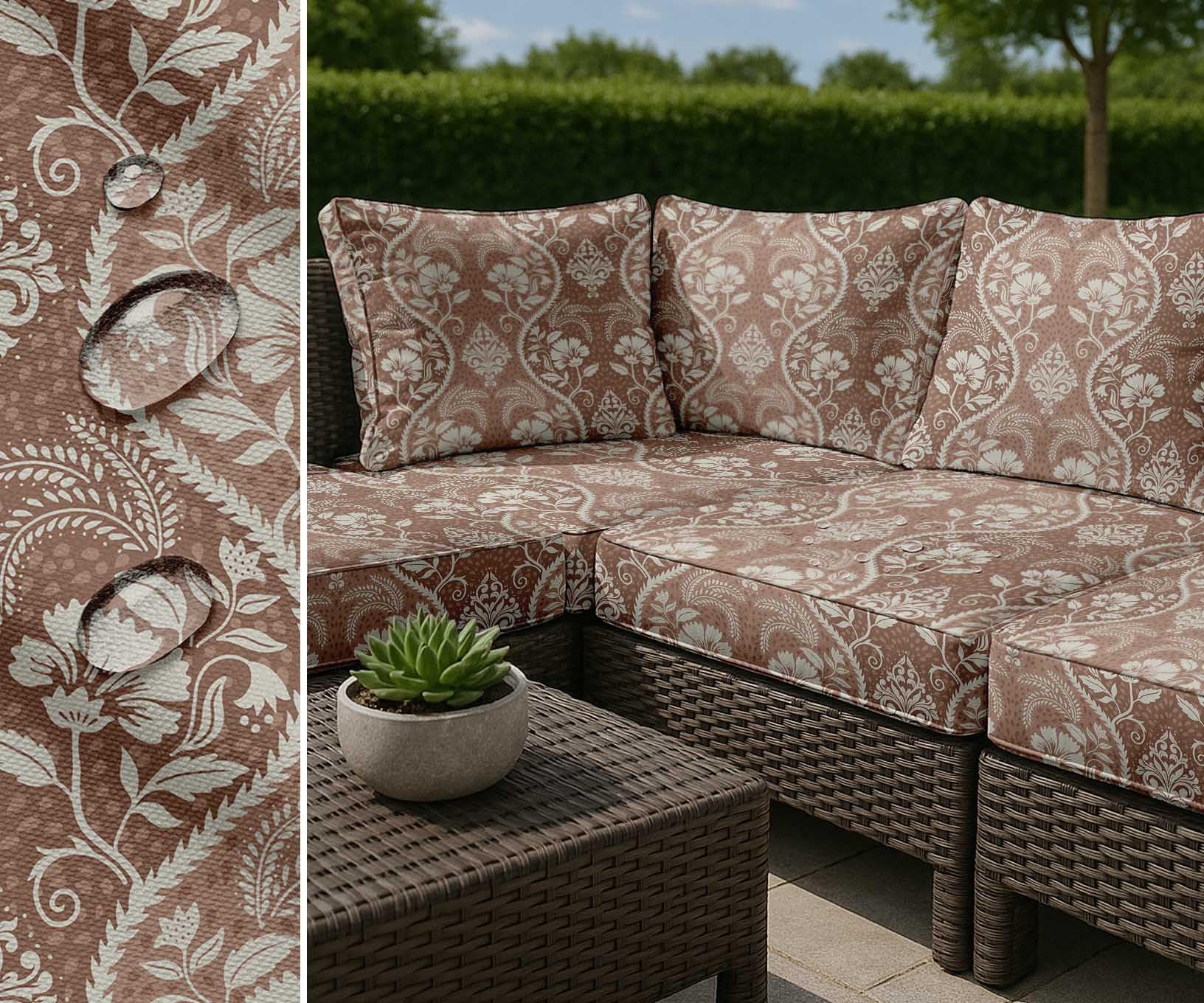 Soimoi Tela impermeable con estampado floral | Material para exteriores por 10 metros | Resistente al desgarro y a los rayos UV | Ideal para bolsos, ropa impermeable, funda, cortinas y toldos - Marrón