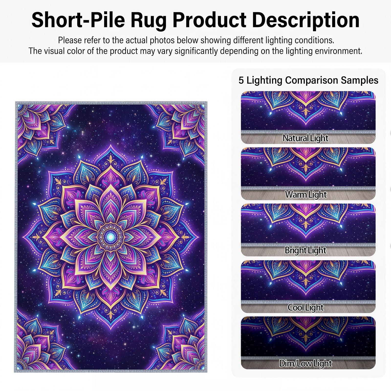 Générique Tapis Mandala Floral d’intérieur Durable, Facile à Nettoyer 120x170 cm, Bohème Exotique Somptueux Tapis pour Salon, Chambre, Cuisine ou entrée
