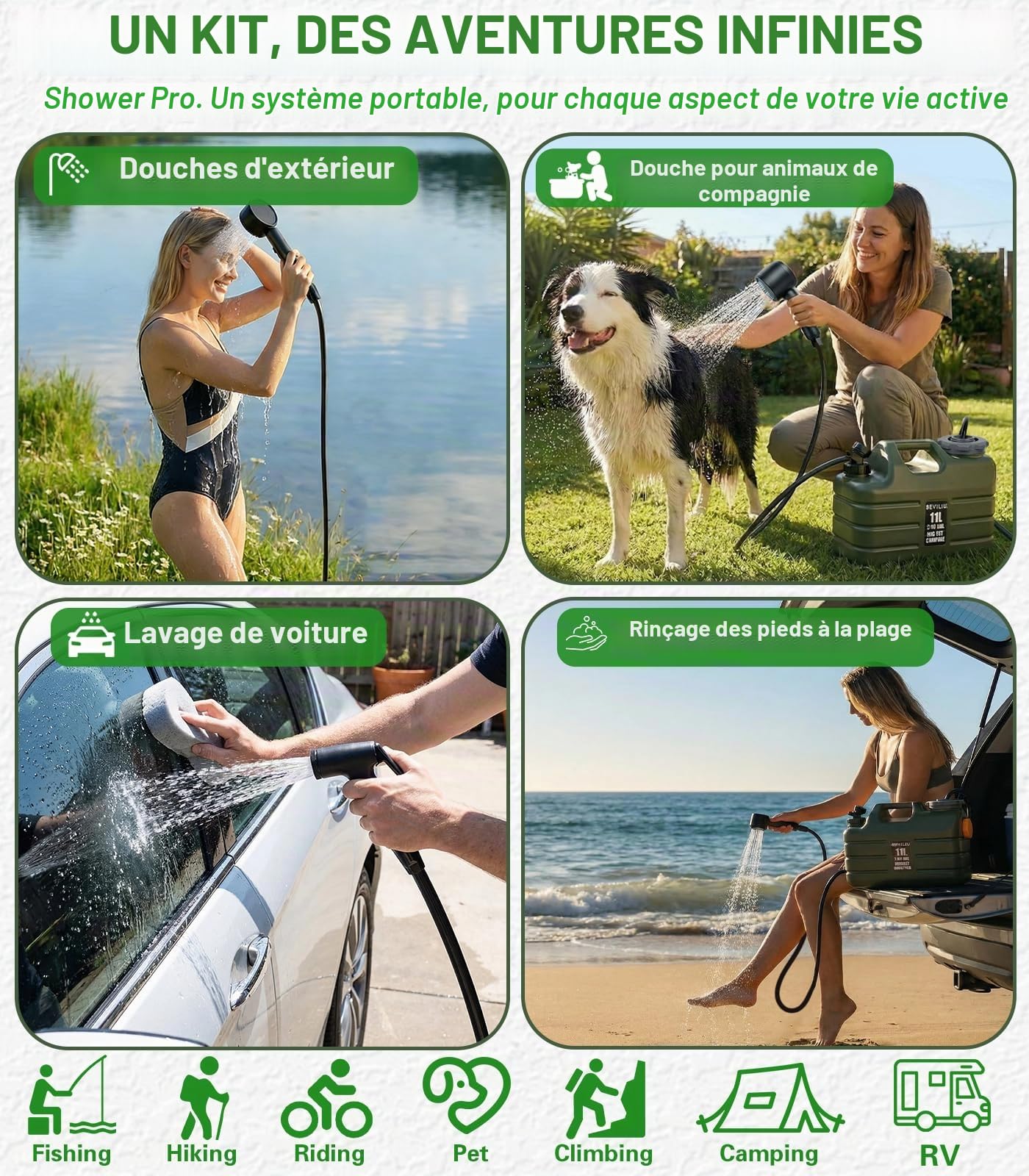 Beviliu Douche Portable de Camping avec Pichet de 3 Gallons de Qualité Alimentaire, Design Léger & IPX8 Étanche, Pompe Rechargeable avec Affichage LED, Douche Portable pour Camping, Plage, Randonnée