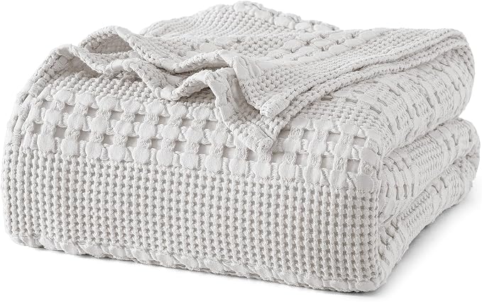 PHF 100% Cotton Waffle Weave Blanket Twin Size 66"x90" Light Grey