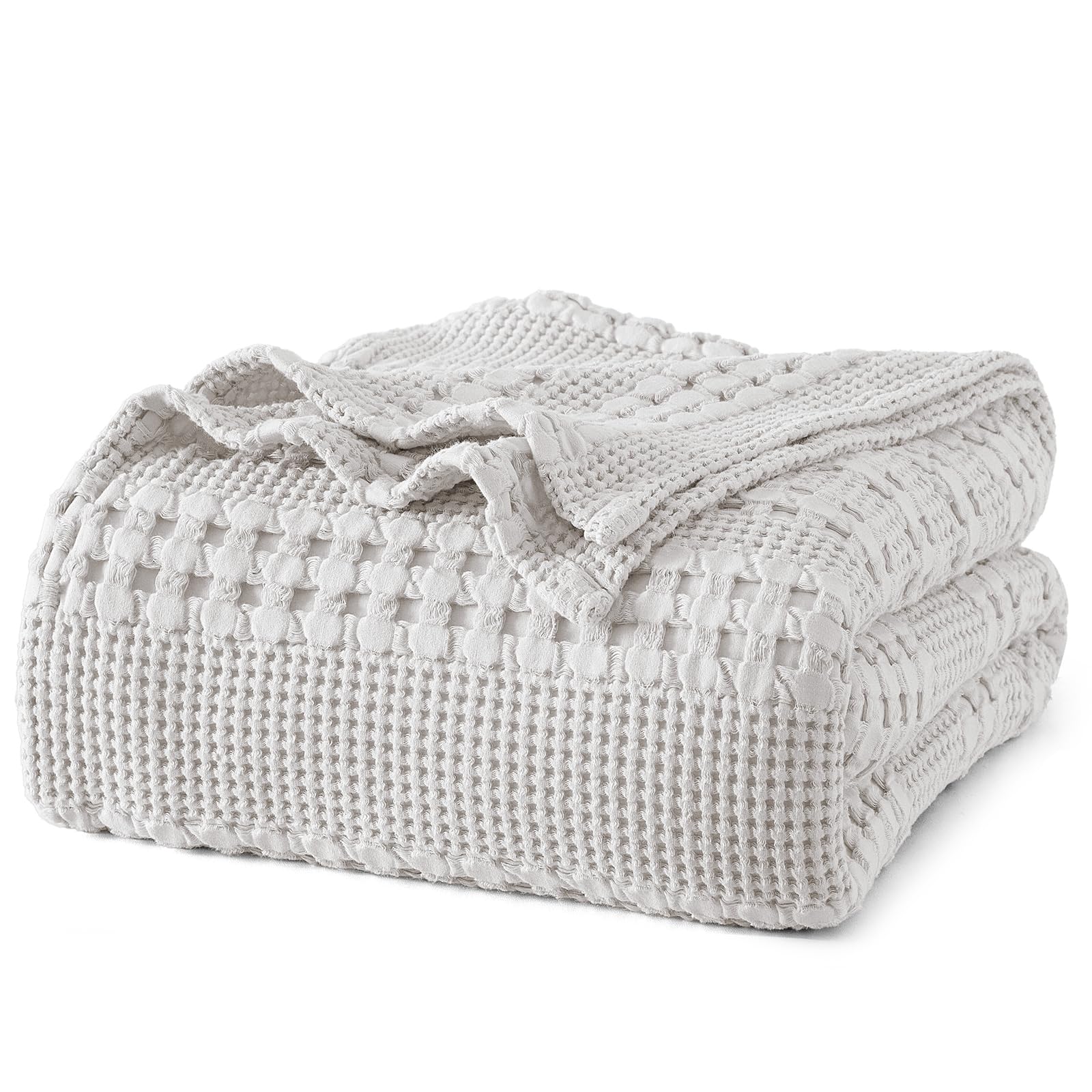 PHF 100% Cotton Waffle Blanket King Size, 108"x90" Pre-Washed Soft Waffle Weave Blanket for All Season, Lightweight and Breathable Blanket for Couch Bed Sofa, Light Grey
