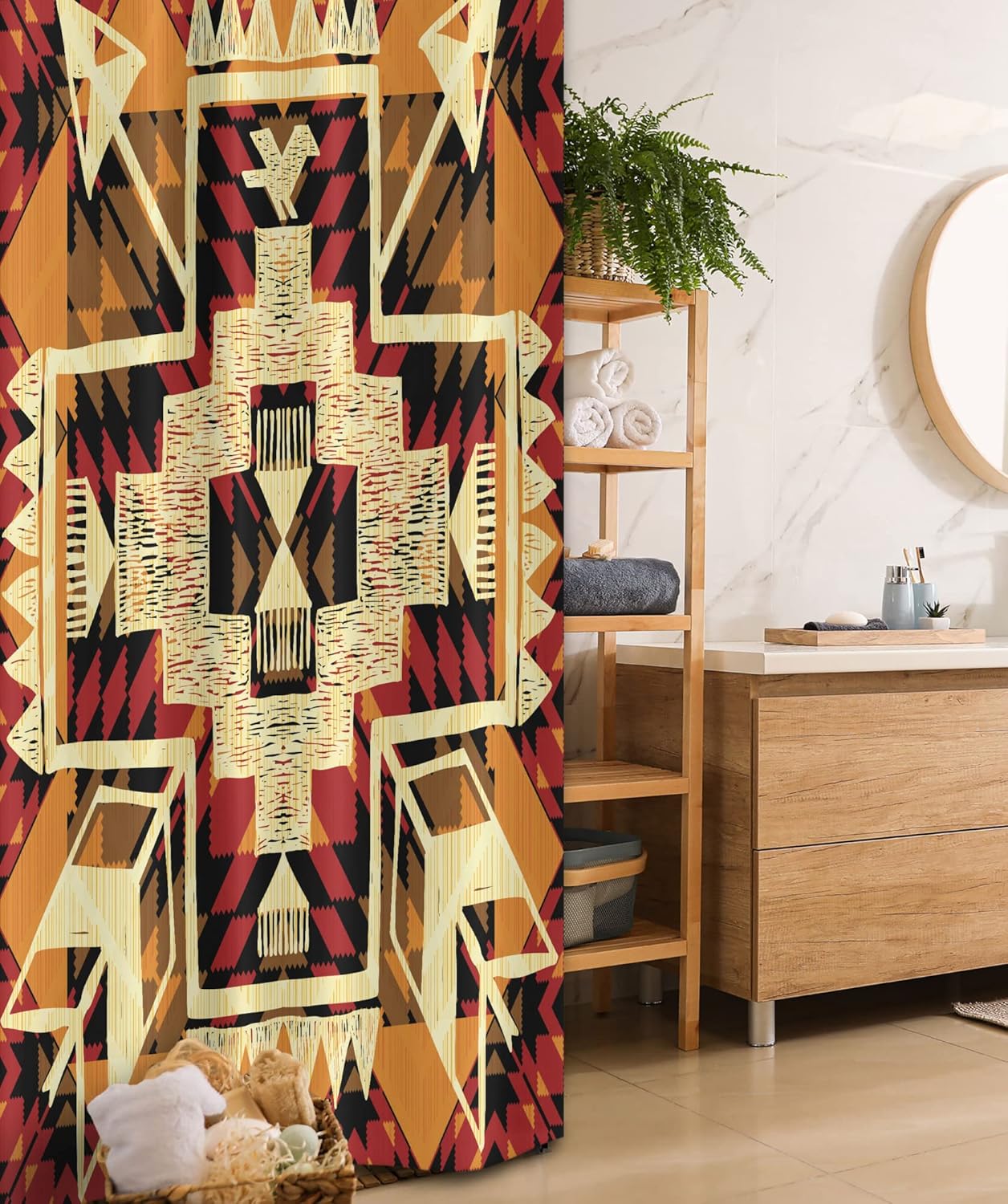 Ambesonne Arrow Stall Shower Curtain, Inspired Pattern Graphic Design Abstract Art Earth Tones, Fabric Bathroom Decor Set with Hooks, 36" W x 72" L, Orange Yellow Red