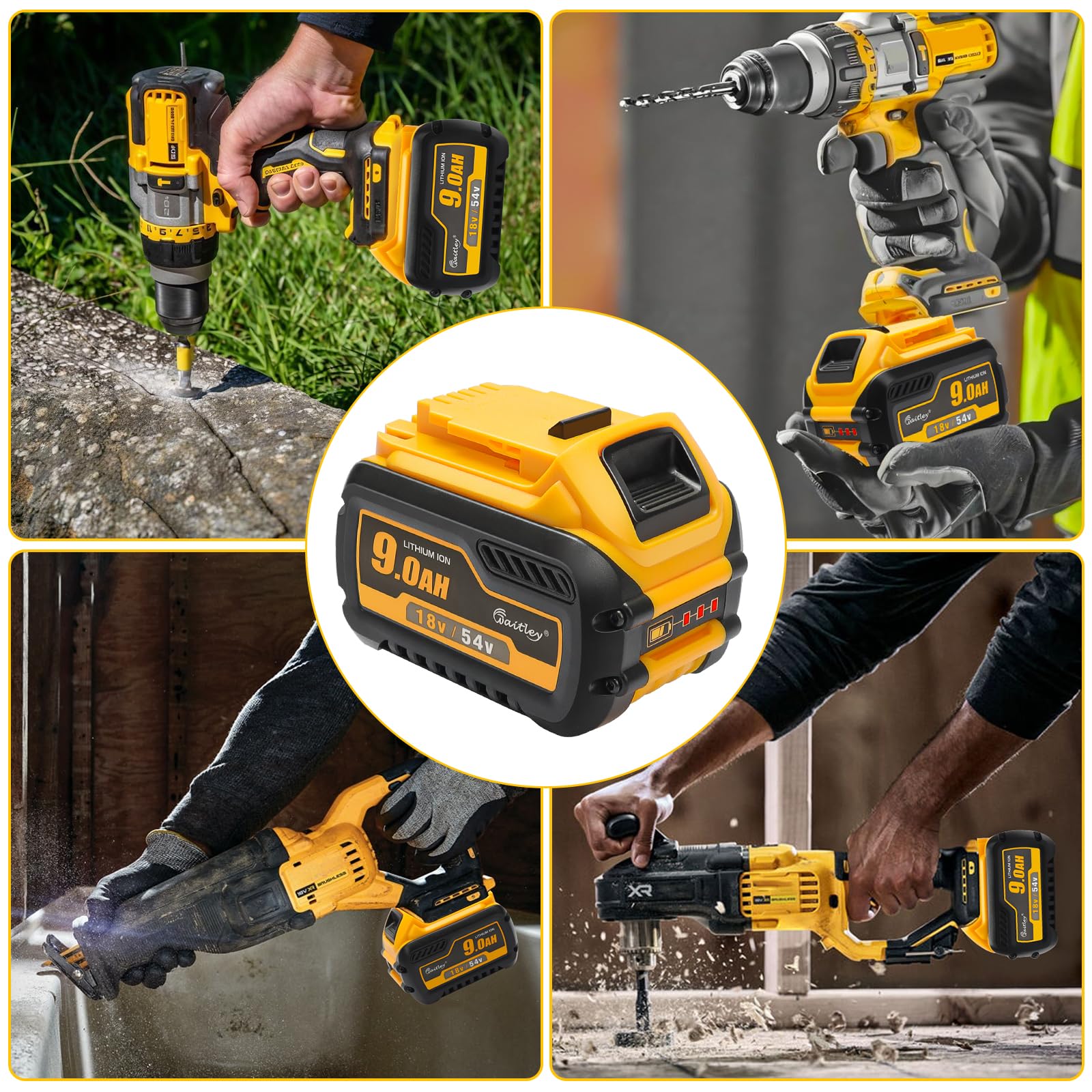 Powarobor 2x18V/54V 9,0Ah Ersatzakku Kompatibel Mit DeWalt Akku DCB547 | Kompatibel mit DeWalt 18V/54V DCB547, DCB546, DCB548, DCB184, DCB180. LED-Ladeanzeige. Nur Ersatzakku.