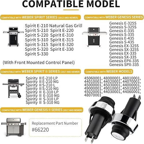 Miniatura 2 de Encendedor GS4 para Weber, GS4 Parrilla Encendedor Botón Pulsador Piezas de Repuesto para Weber #66220 Fit Weber GS4 Genesis II & Spirit II Gas