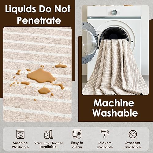 Miniatura 7 de INGEROOM Alfombras de área de 5 x 7 pies para sala de estar, alfombra lavable de 5 x 7 pies, color beige, alfombra de diseño moderno, alfombra Crema