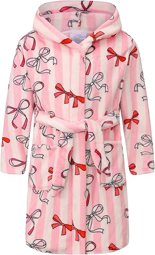 BTPEIHTD Kids Hooded Bathrobe Girls Soft Plush Hooded Flannel Pajamas Sleepwear 
