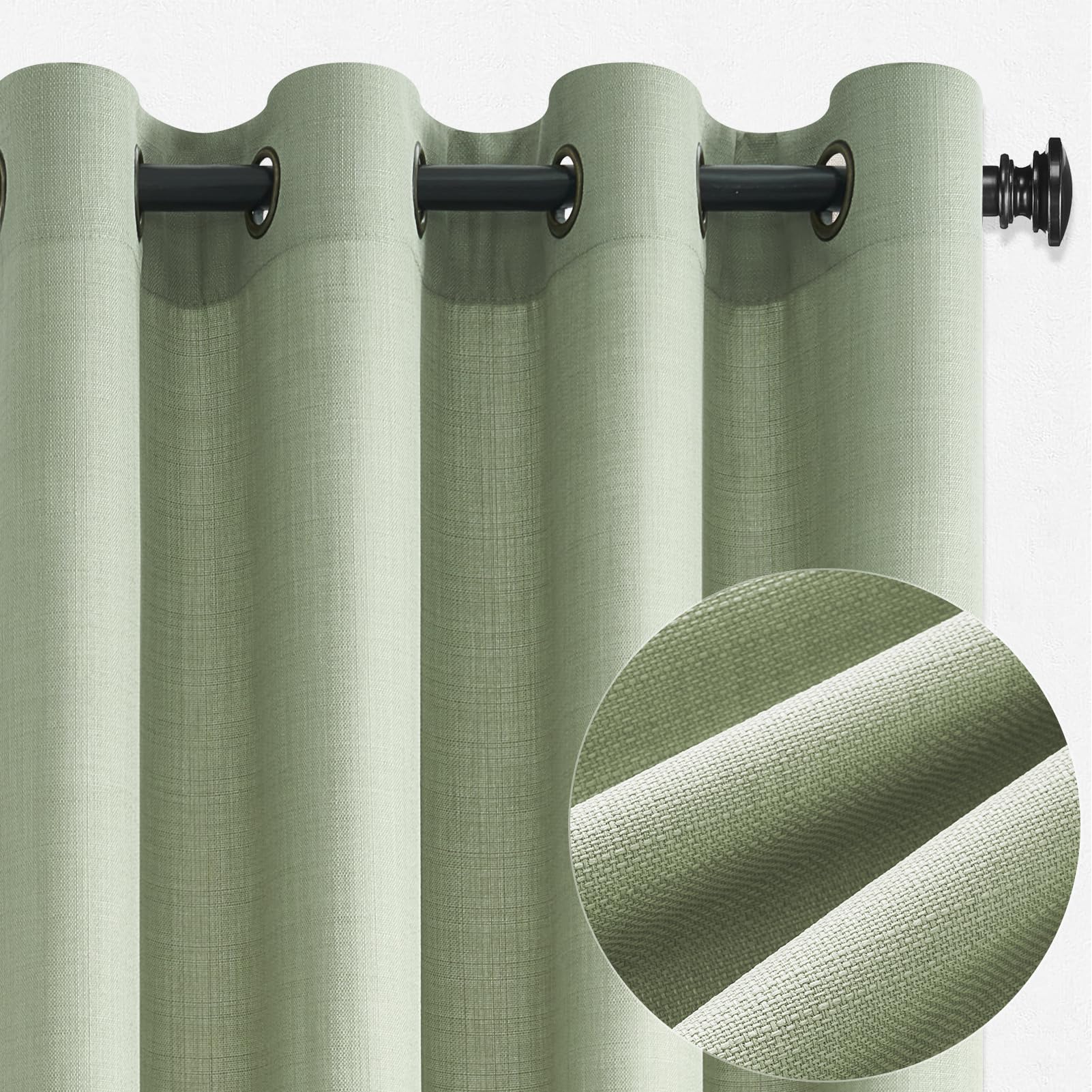 CUTEWIND Zielone zasłony z efektem lnu półprzezroczyste 1 sztuka 300 x 240 cm, zasłona z oczkami do salonu sypialni młodzieżowej pokoju małżeńskiego jadalni nowoczesne