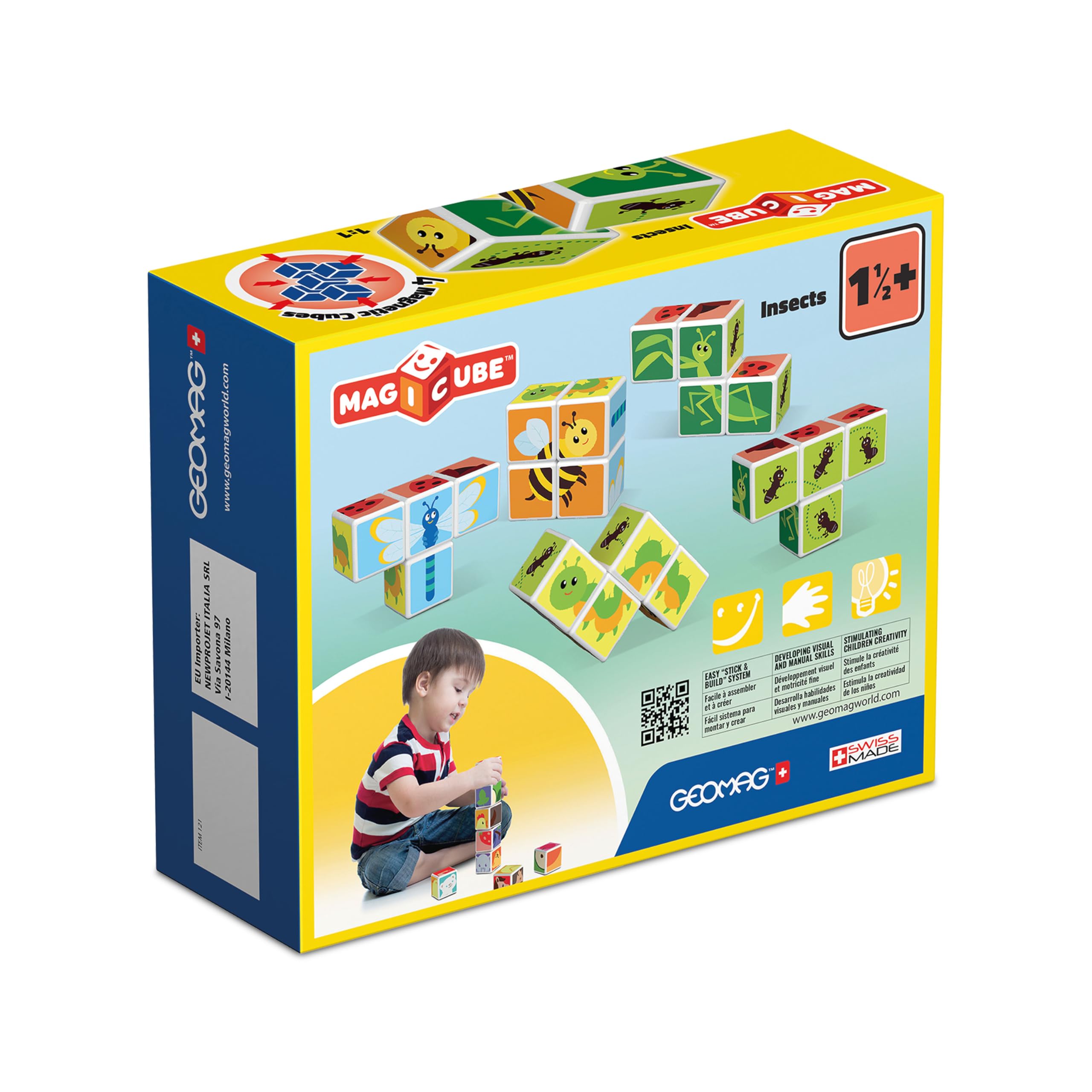 Geomag- zabawka konstrukcyjna Insects z kostkami magnetycznymi, wielokolorowa, 4 kostki, 121