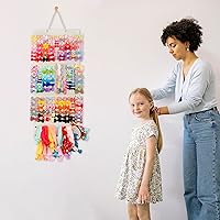 Vista 6 de Organizador de lazos para niñas, accesorios colgantes para el cabello, almacenamiento para diademas, clips, corbatas, coleteros (sin lazos) (beige)