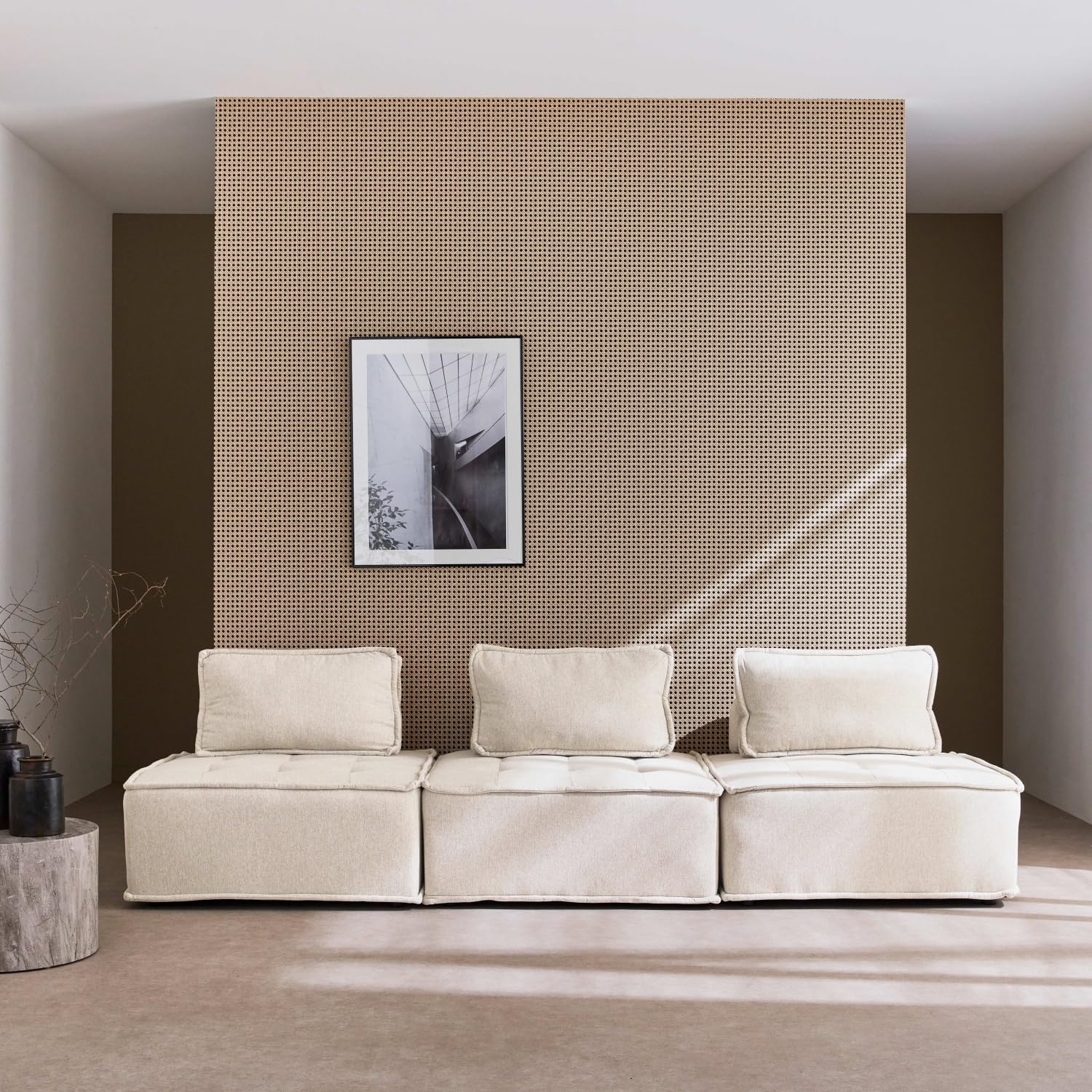 sweeek Divano modulare, 3 posti Crema - 90x90x40 cm
