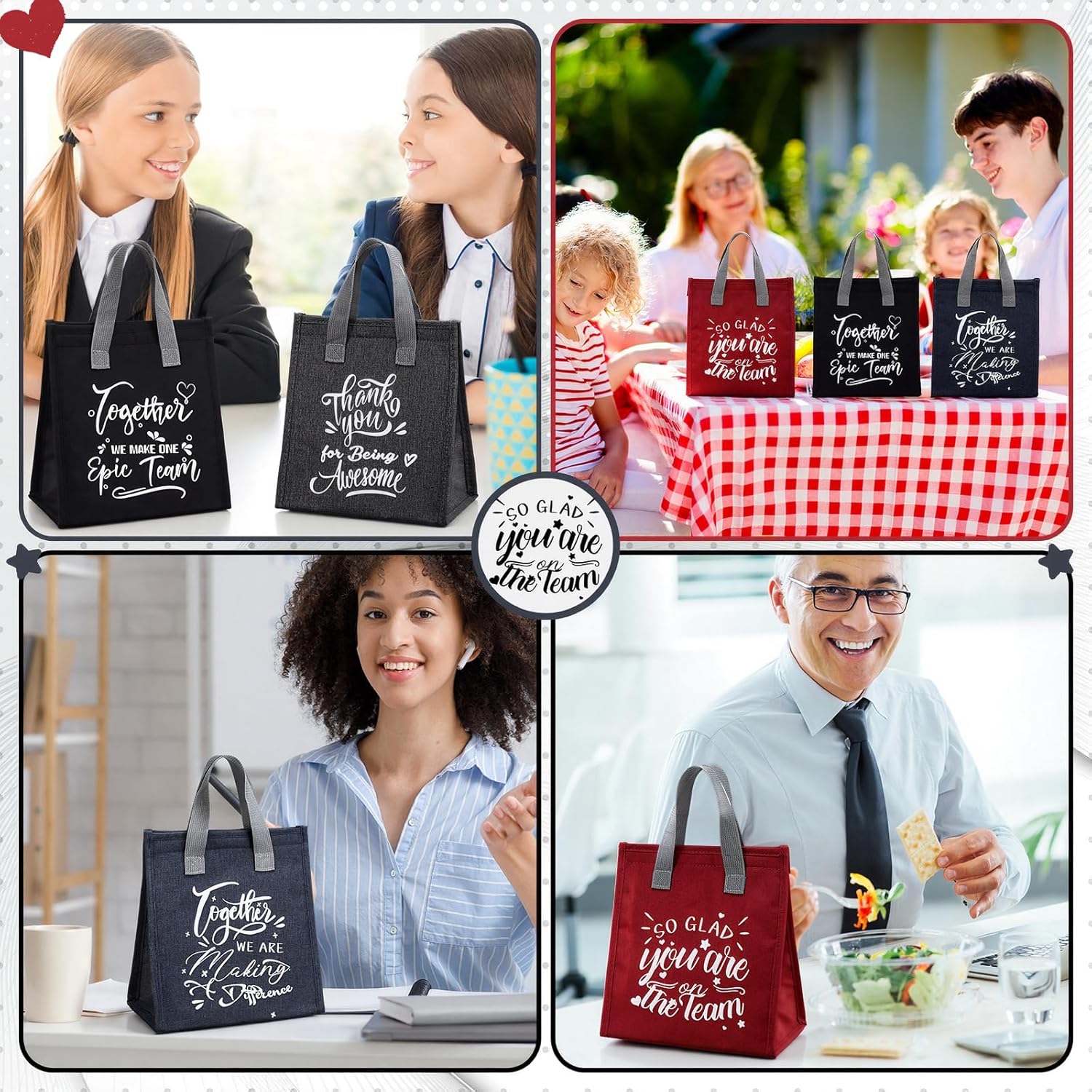 12 Pcs Employee Appreciation Week Gifts Thank You Insulated Lunch Bags Bulk Reusable Lunch Boxes for Staff Team Leakproof Waterproof Totes Gifts for Coworker Teacher Nurse Office