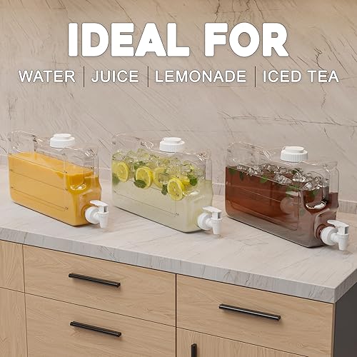 Miniatura 8 de Dispensadores de agua para refrigerador, botella delgada de 1.1 galones con espita, jarra de agua rectangular de plástico sin BPA a prueba de fugas