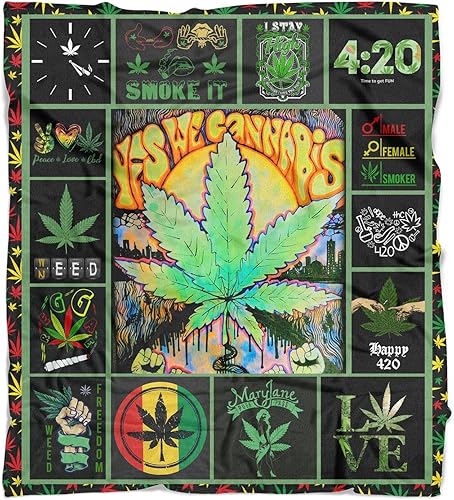 Miniatura 5 de Manta de franela de malezas súper cálida y suave para cama, sofá, sofá, acurrucarse, transpirable, hojas de marihuana y cannabis, para todas las