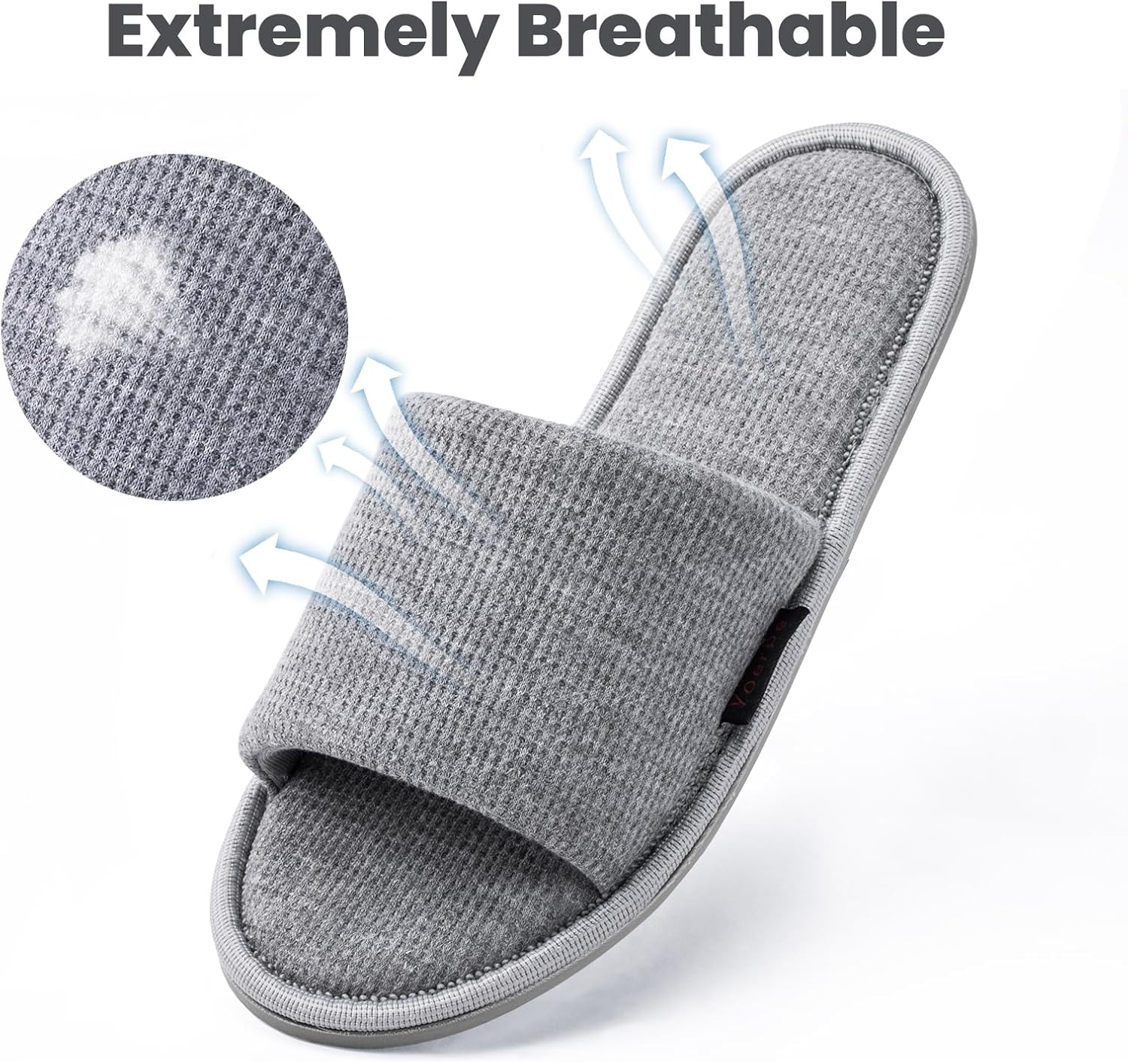 Women's Open Toe House Slippers – Breathable Waffle Fabric, Memory Foam Cushioning, Slip-On Summer Indoor Slippers, Non-Slip TPR Sole, Easy Care - Image 3