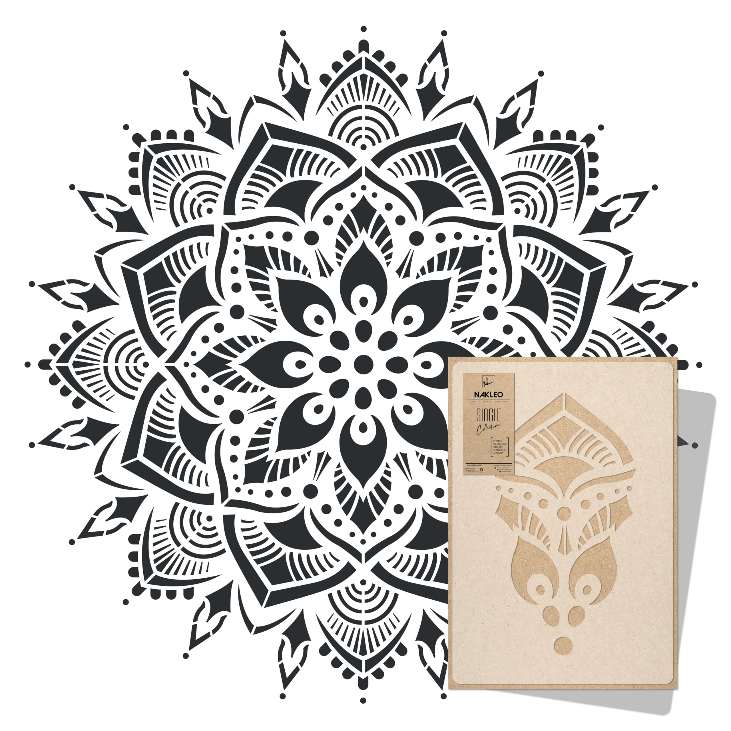 NAKLEO Mandala Painting XXL Stencil, 206 cm Diameter, Flower Mandala Pattern, Reusable Plastic Template, Art Craft DIY, Wall Floor Wood Fabric Furniture Decor