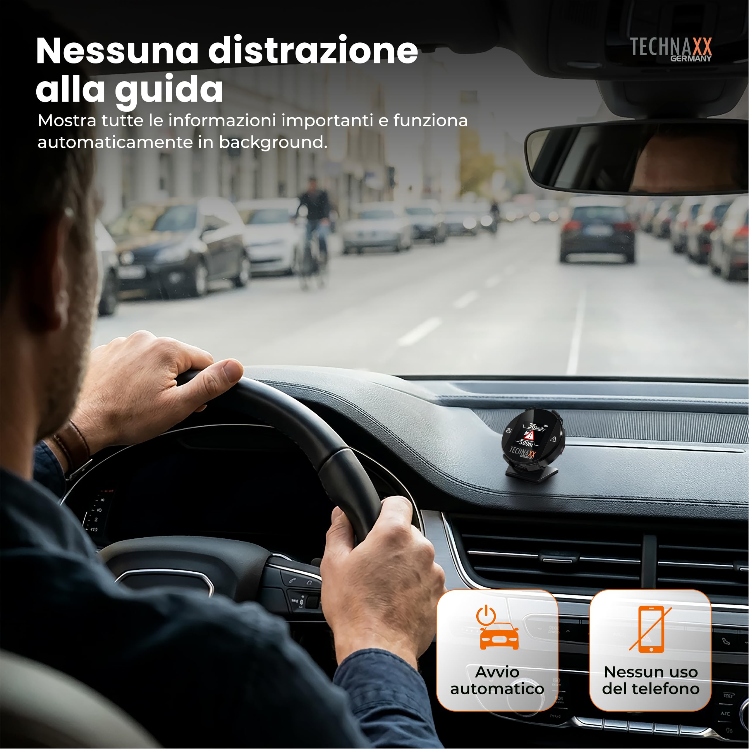 Technaxx Rilevatore di Radar con Blitzer.de – Dispositivo di Allerta con Display, Avvisi su Limiti di Velocità e Pericoli, Visualizzazione in Tempo Reale, Attivazione Automatica - TX-388