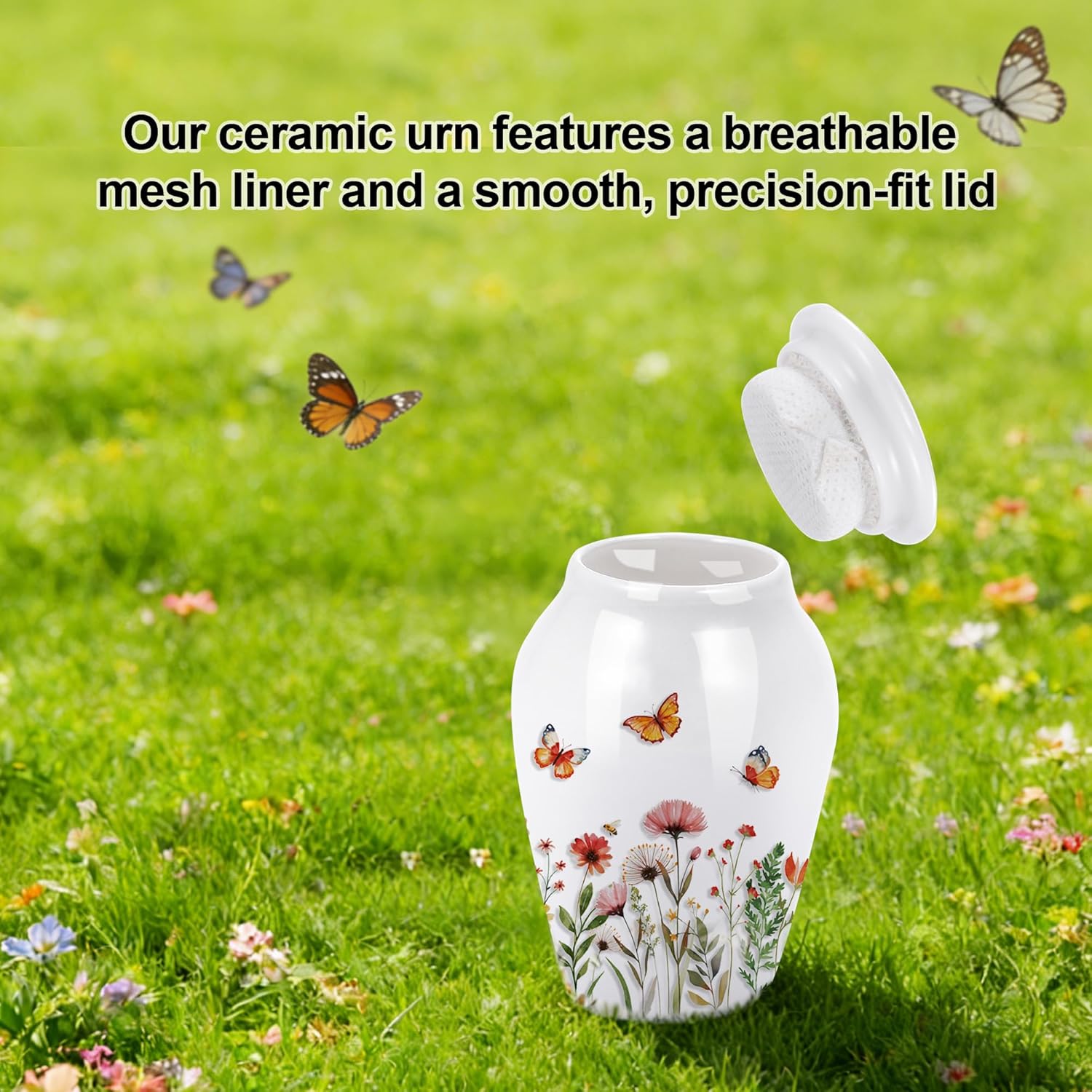 Small Keepsake Urns for Ashes, Set of 4 - Wildflower Ceramic Memorial Urns with Gift Box for Cremation Jewelry, Tokens & Ashes