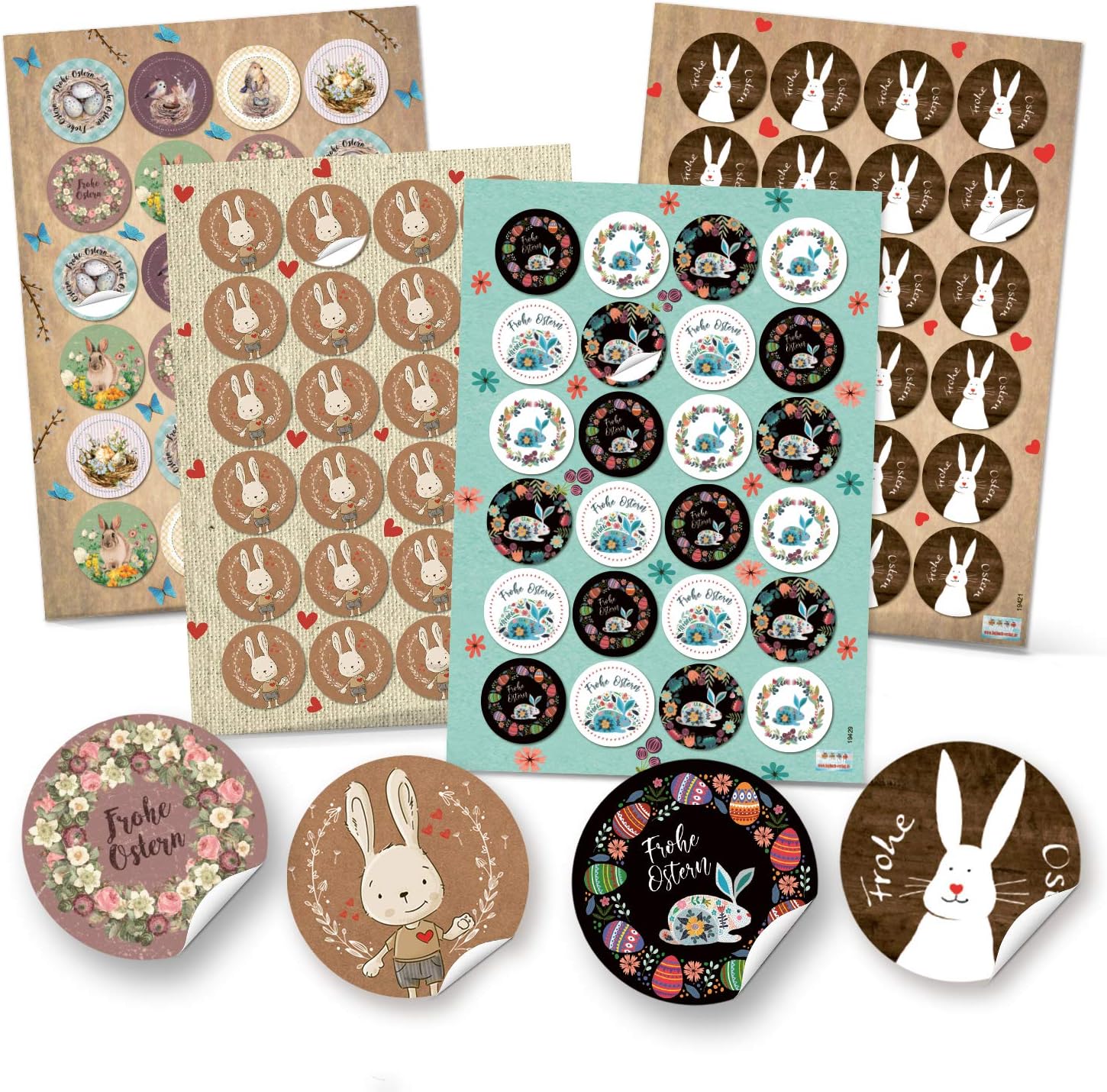 Logbook publisher Easter sticker set 4 x 24 stickers 4 cm Happy Easter Easter bunnies Easter decoration stickers - decoration Easter packaging