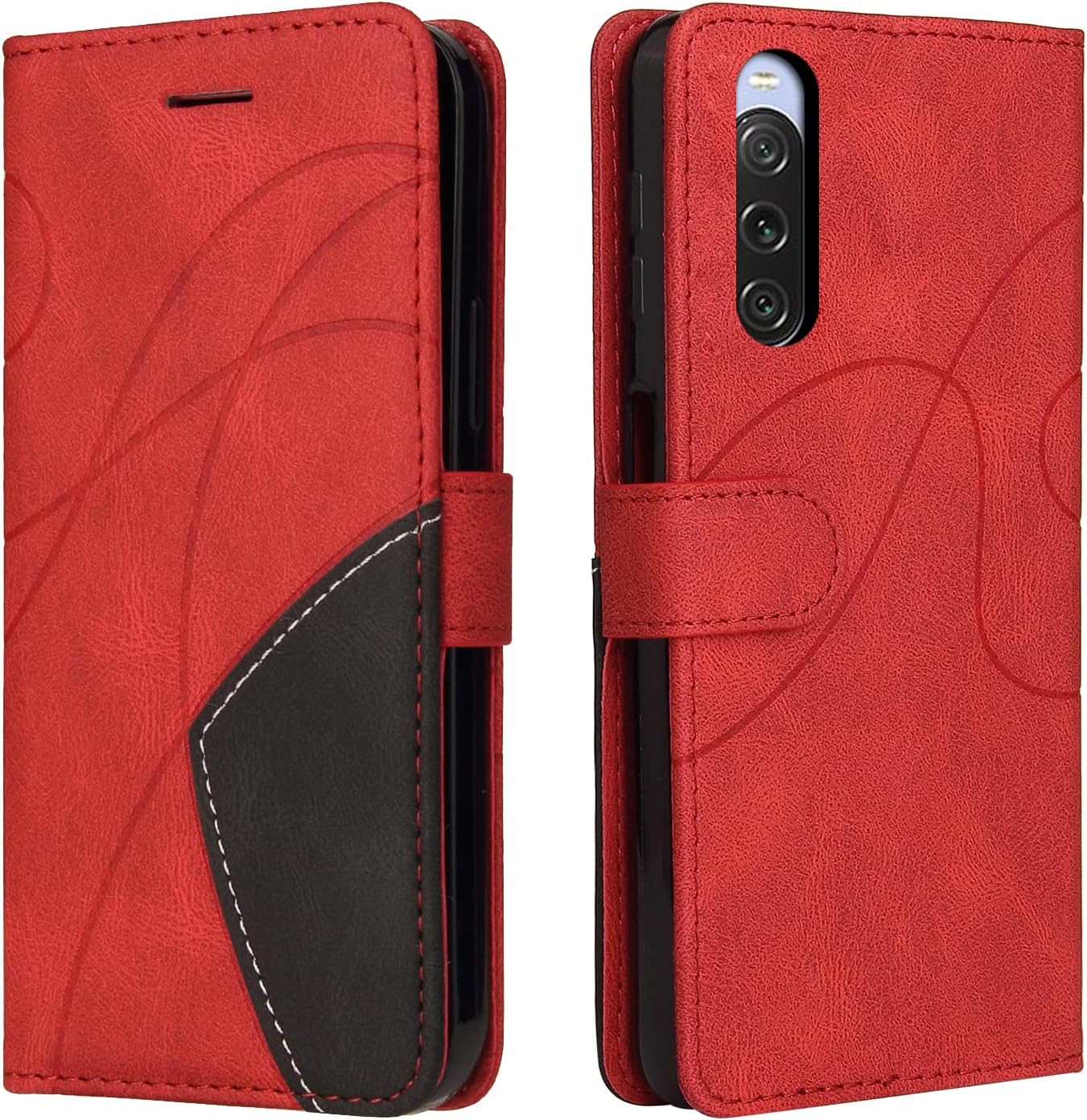 Custodia Portafoglio Con Magnetica Per Sony Xperia 10 Plus (2019) – Cover In Pelle PU Con Slot Carte – Nero/Rosso