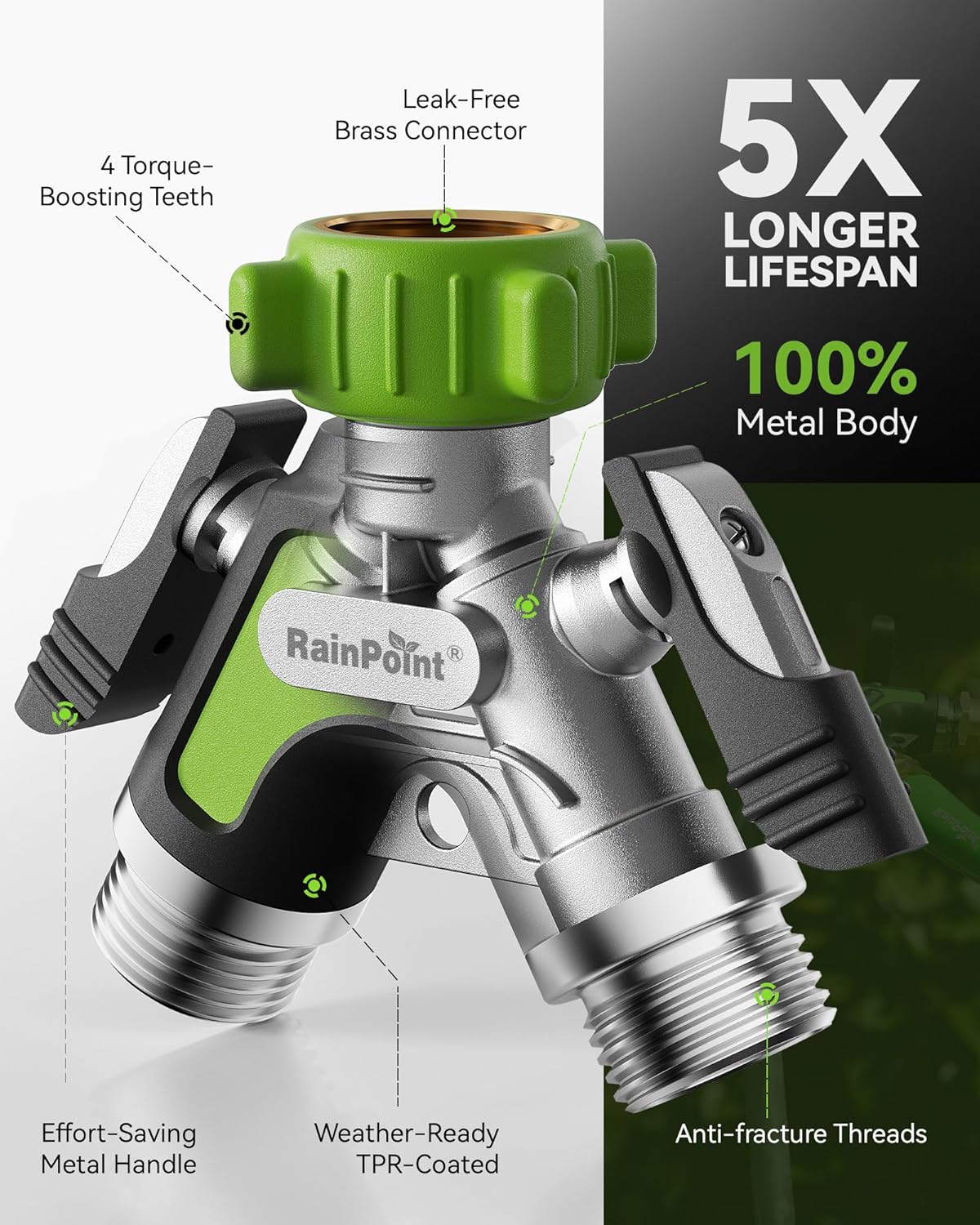 2 Way Hose Splitter &WiFi 2Zone Sprinkler Timer -Programmable Water Timer, Automatic Irrigation System, Anti-Leak Outdoor Faucet Connector for Lawn & Garden
