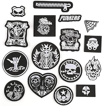 Amazon Wdlife ワッペン アップリケ アイロンワッペン刺繍 アメカジスカル ドクロ パンク 男子ジャケットパッチ 補修かっこいい Diy服 おしゃれ パッチ エンブレム 補修 黒色モチーフ１６枚 ワッペン アップリケ 通販